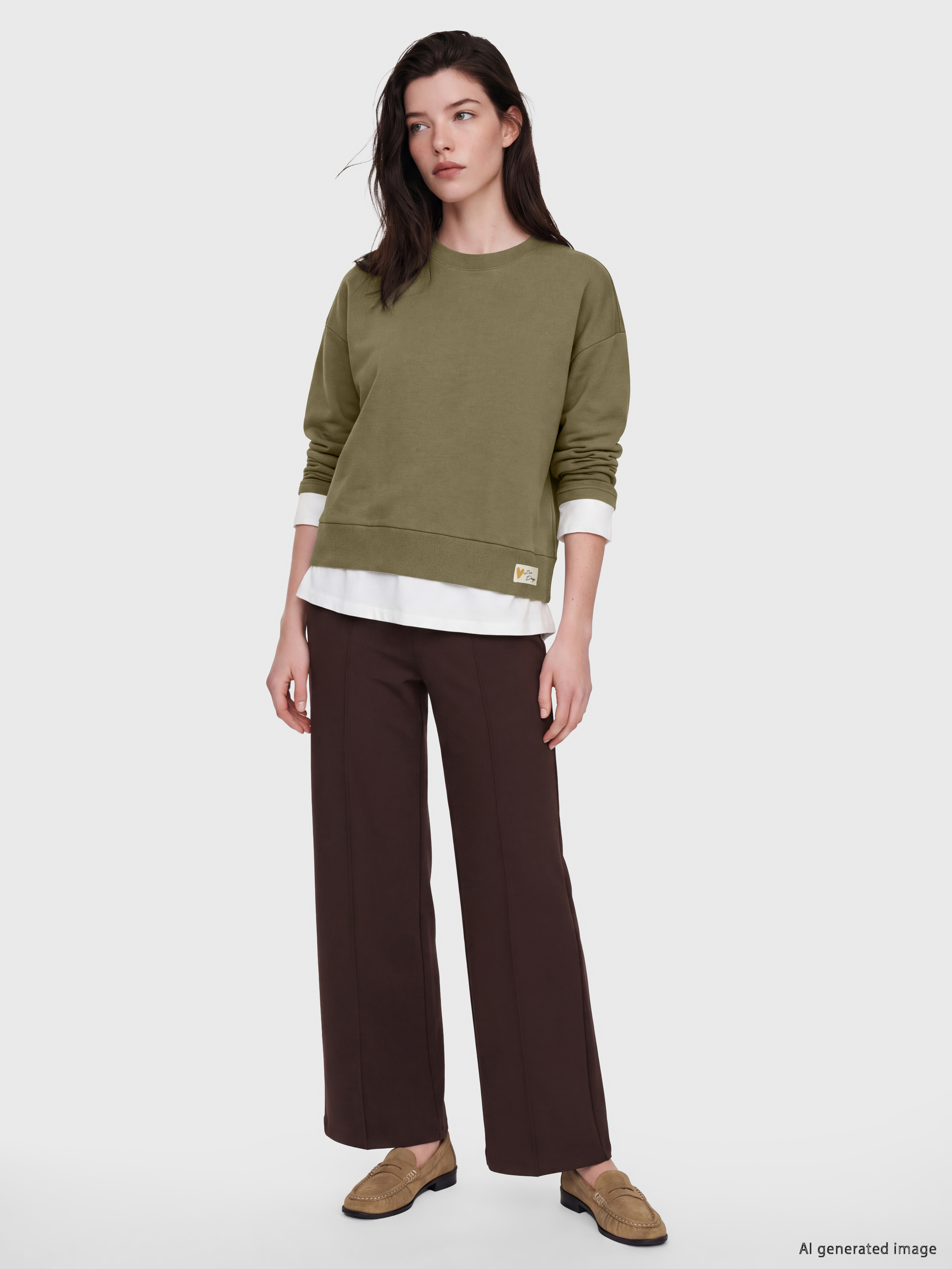 LCW Comfort Bisiklet Yaka Oversize Kadın Sweatshirt görsel 2