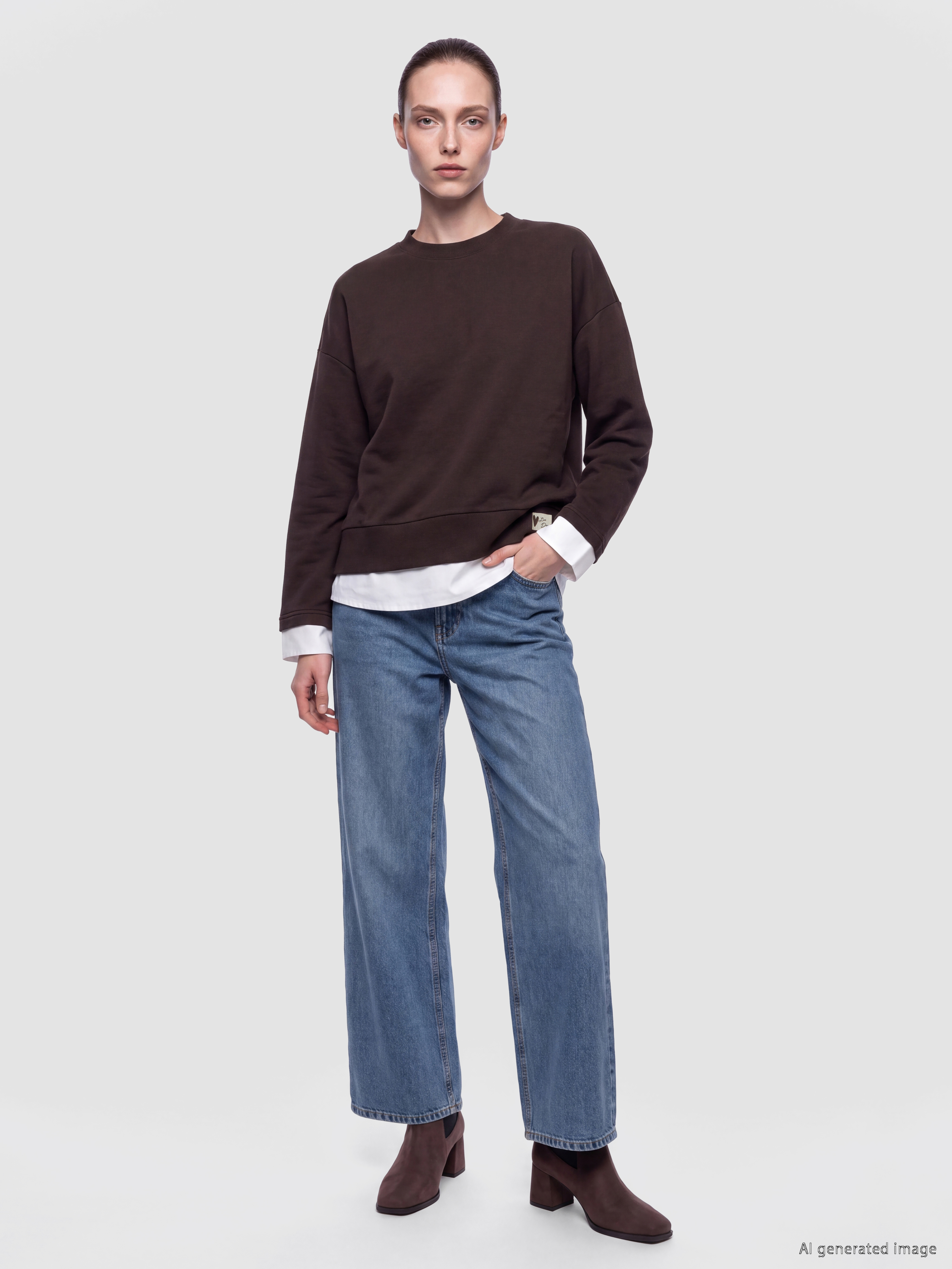 LCW Comfort Bisiklet Yaka Oversize Kadın Sweatshirt görsel 2