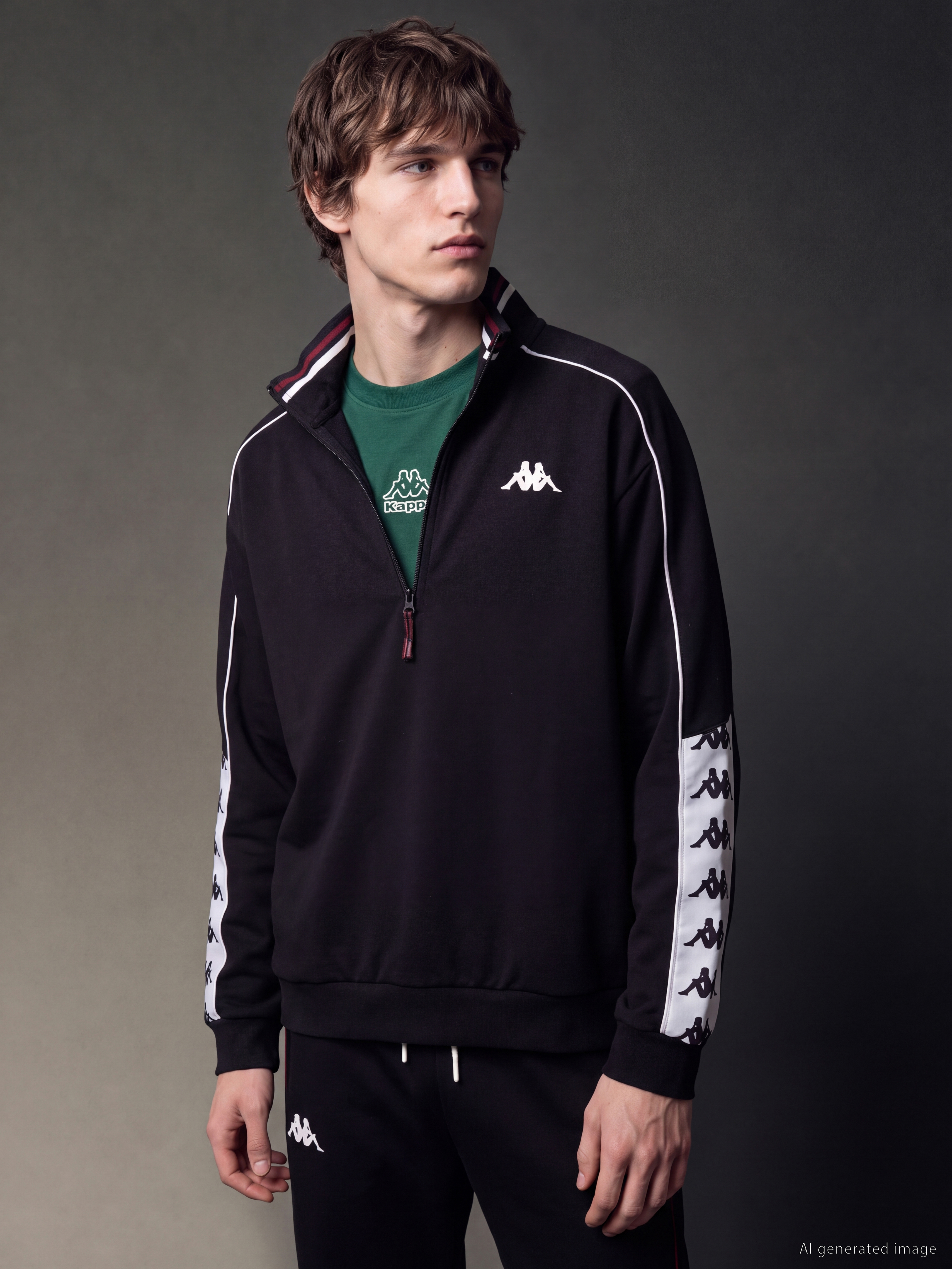 Kappa LC WAIKIKI Dik Yaka Şeritli Erkek Sweatshirt görsel 2