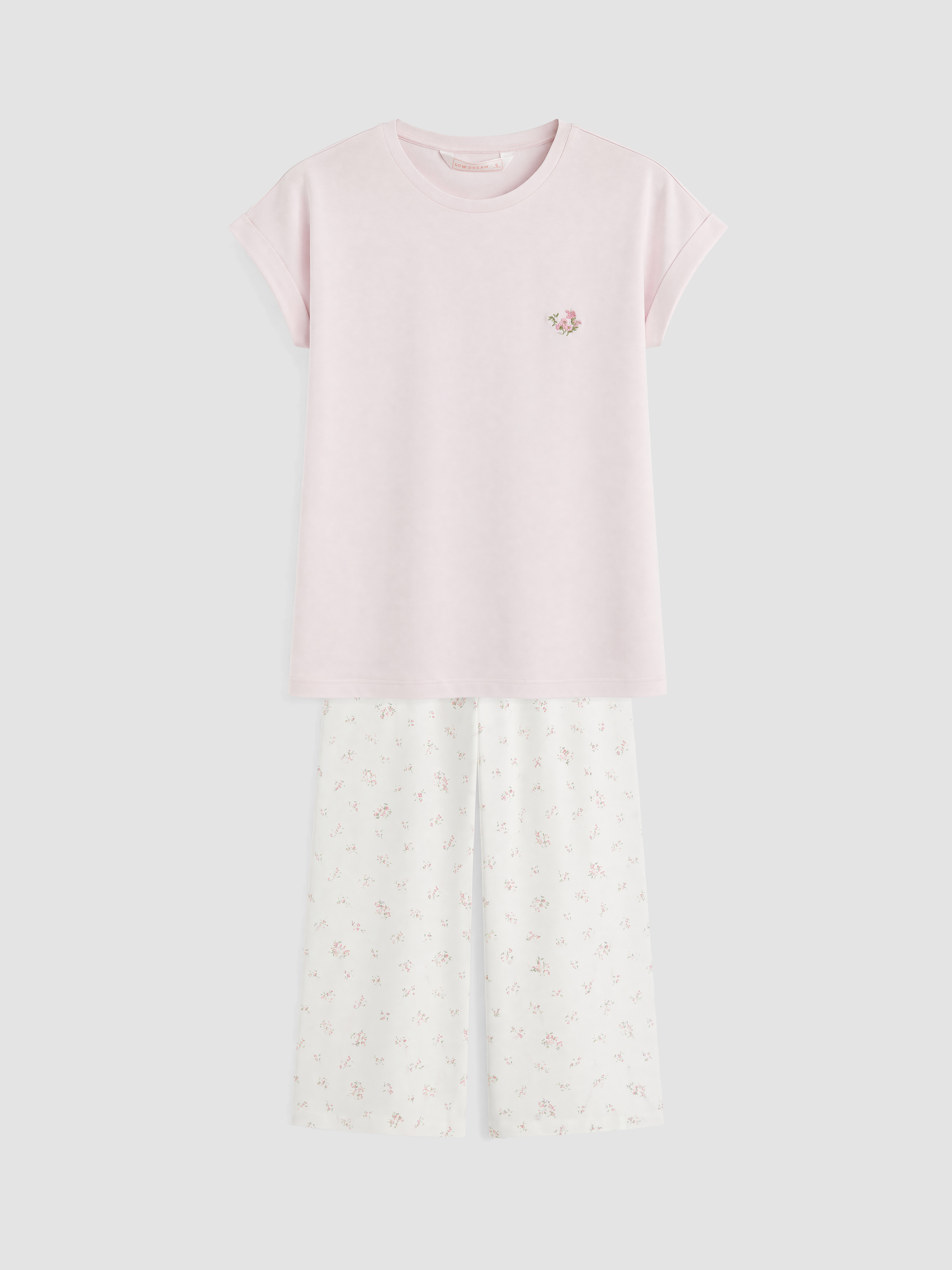 LCW DREAM Bisiklet Yaka Çiçekli Kadın Kaprili Pijama Takımı görsel 5