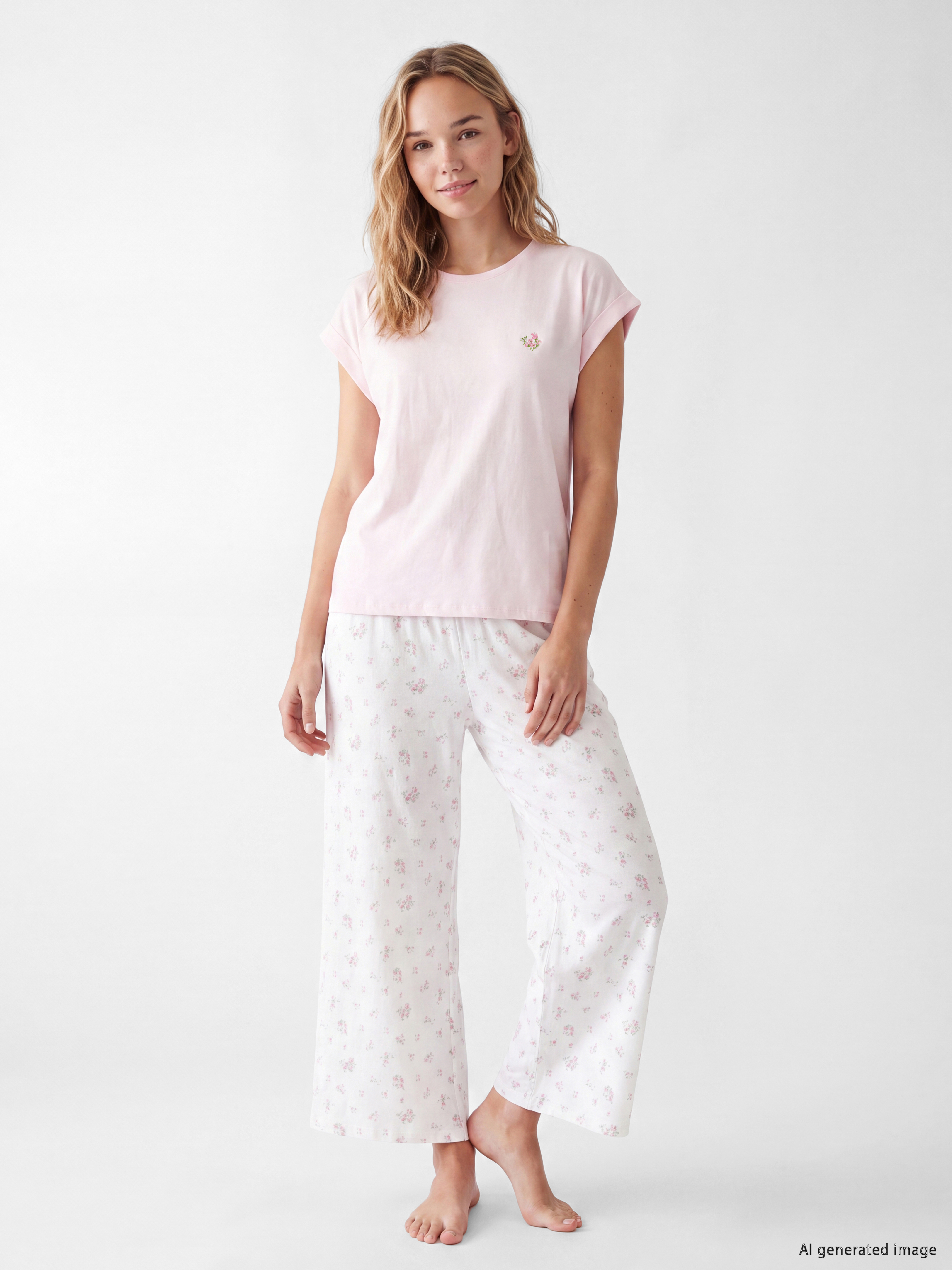 LCW DREAM Bisiklet Yaka Çiçekli Kadın Kaprili Pijama Takımı