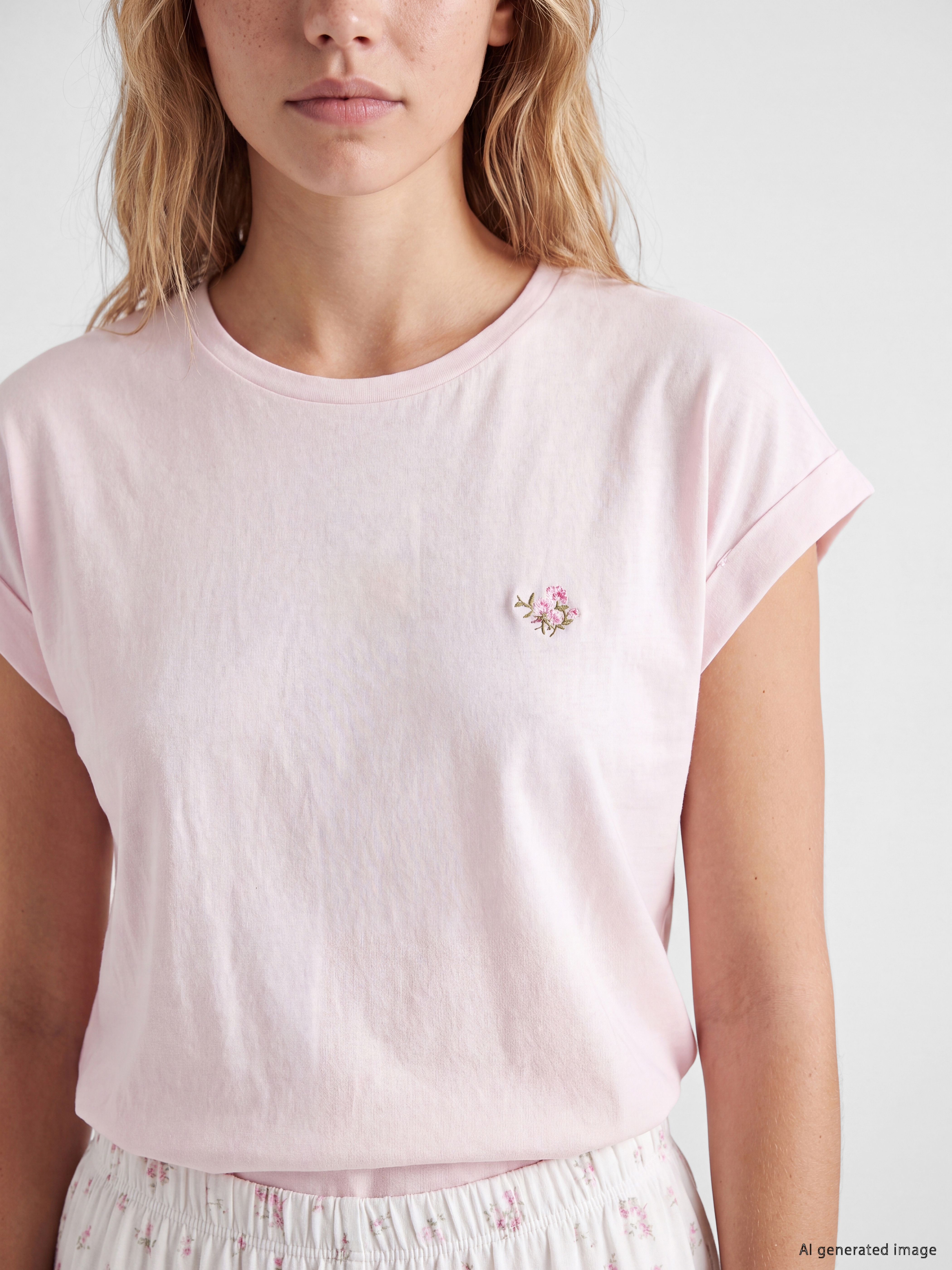 LCW DREAM Bisiklet Yaka Çiçekli Kadın Kaprili Pijama Takımı görsel 3