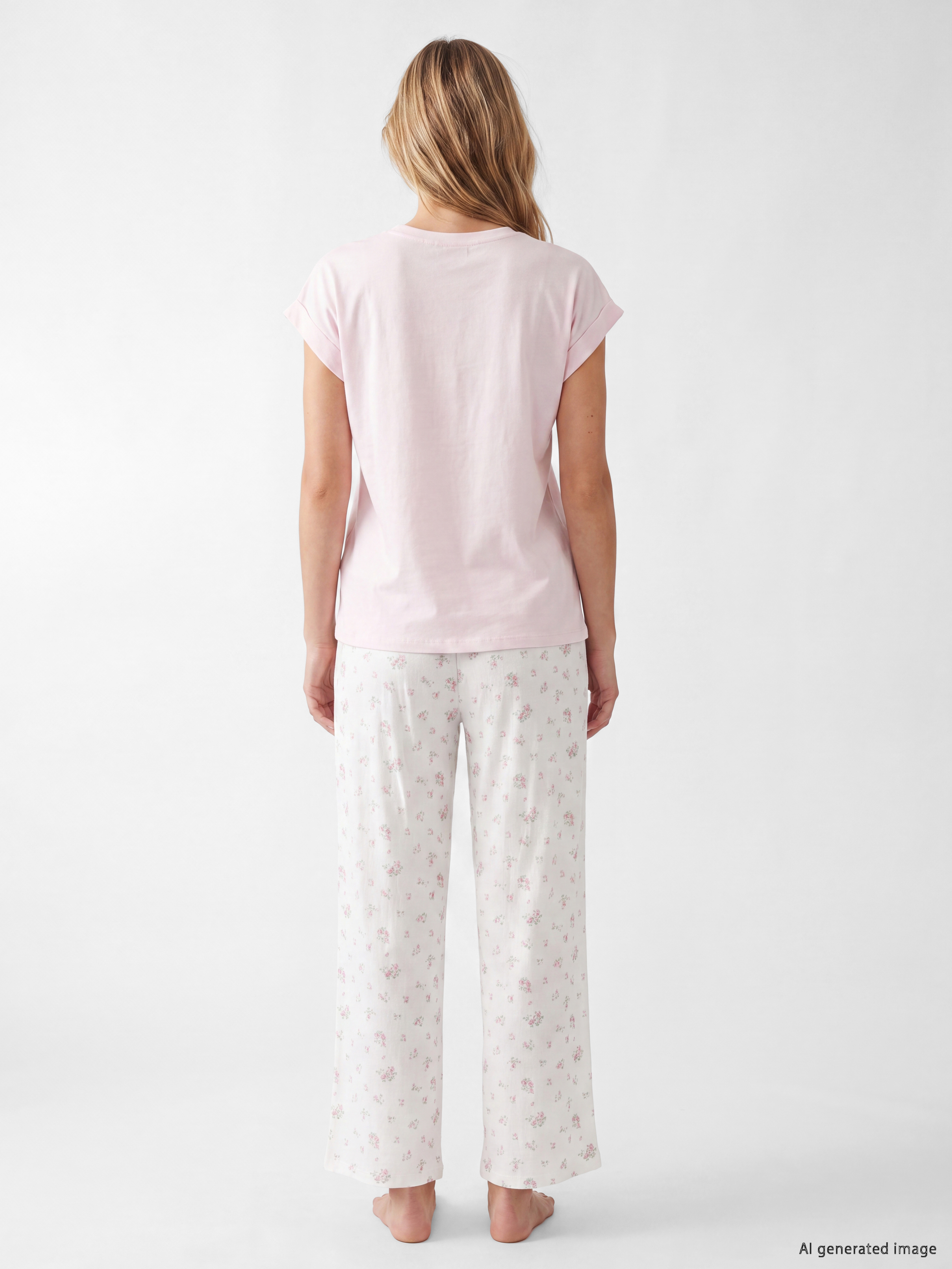 LCW DREAM Bisiklet Yaka Çiçekli Kadın Kaprili Pijama Takımı görsel 4