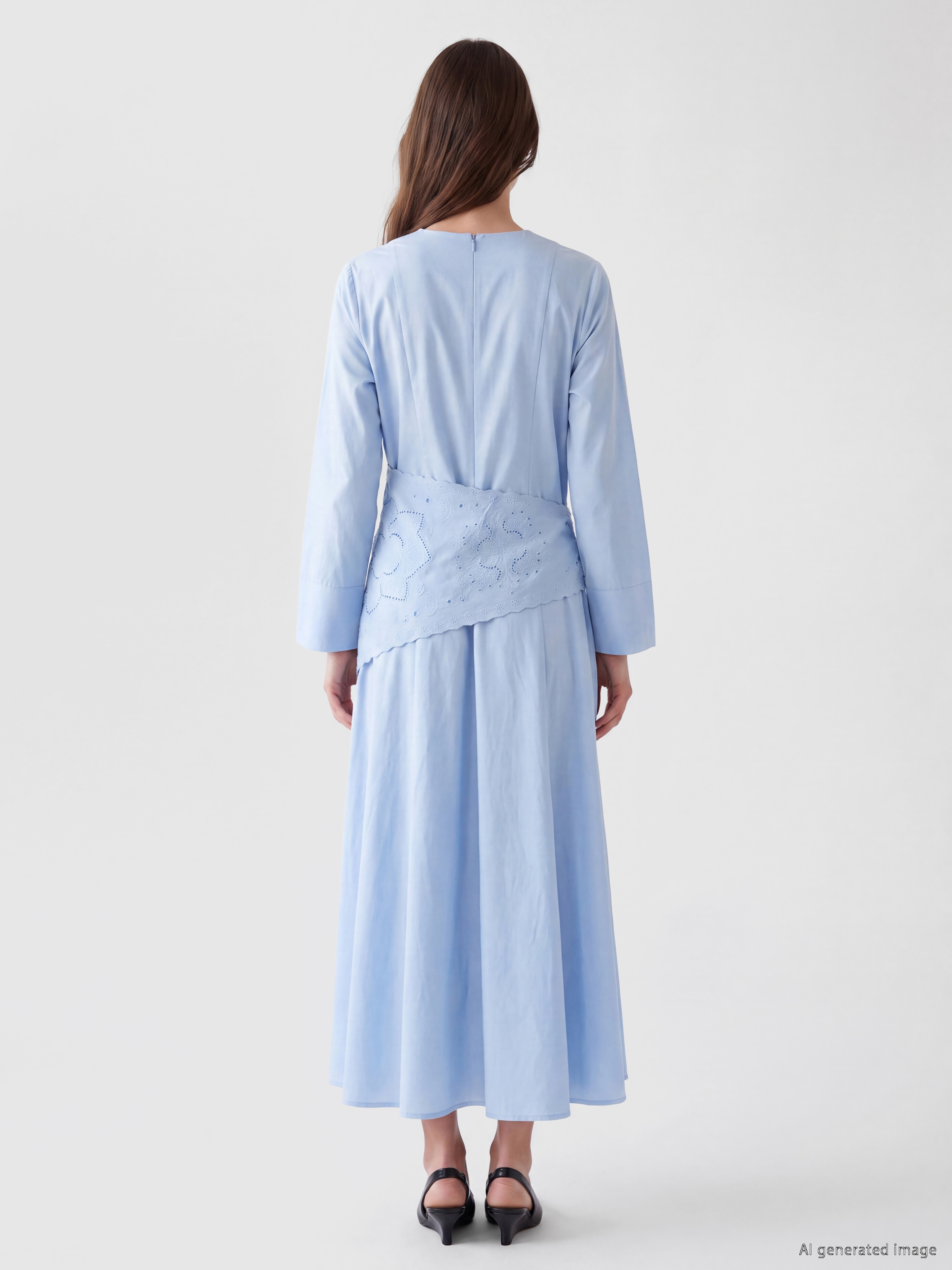 LCW Modest Bisiklet Yaka Şal Detaylı Poplin Elbise görsel 4