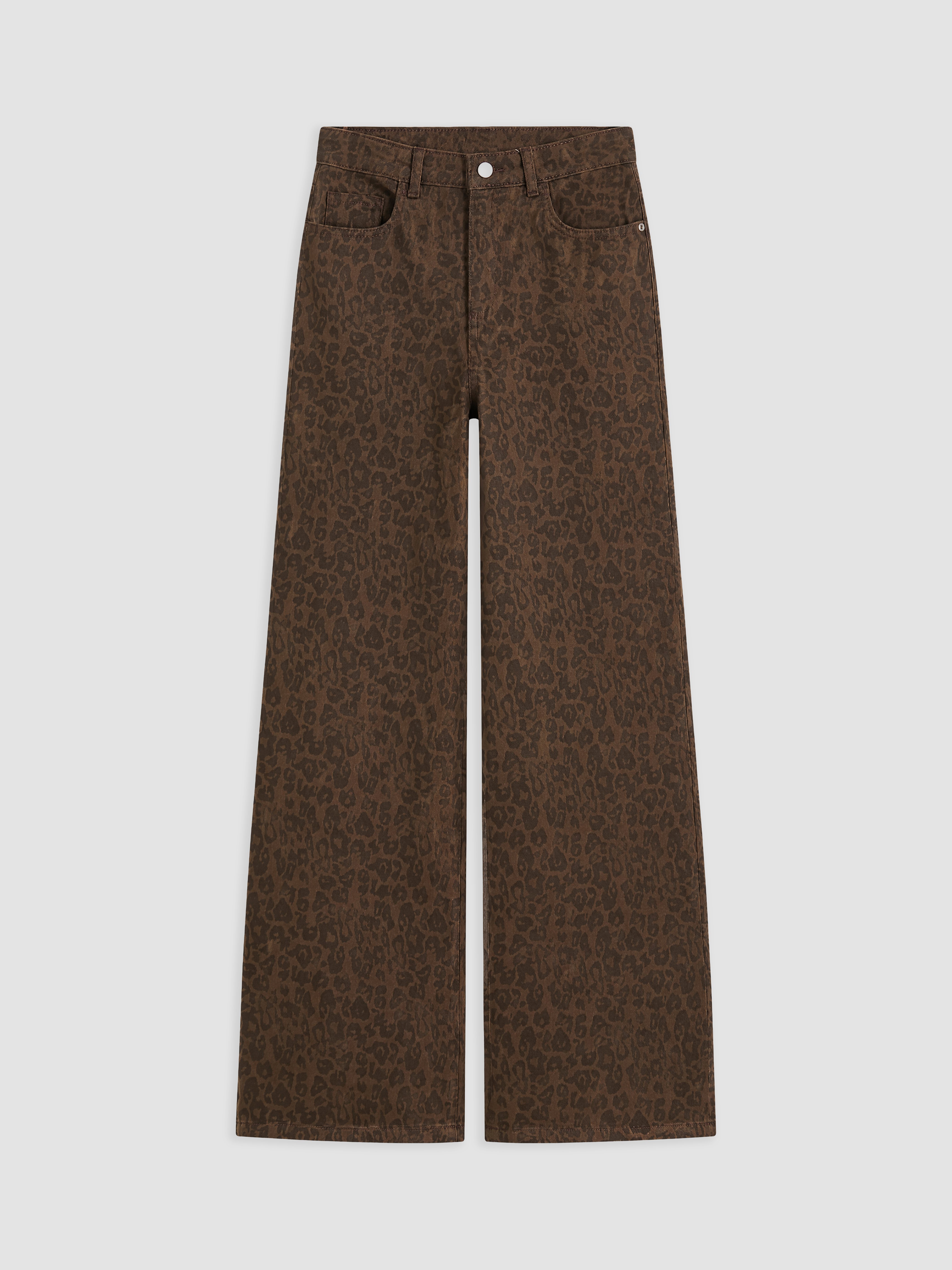 LCW Modest Leopar Desenli Wideleg Kadın Jean Pantolon görsel 5
