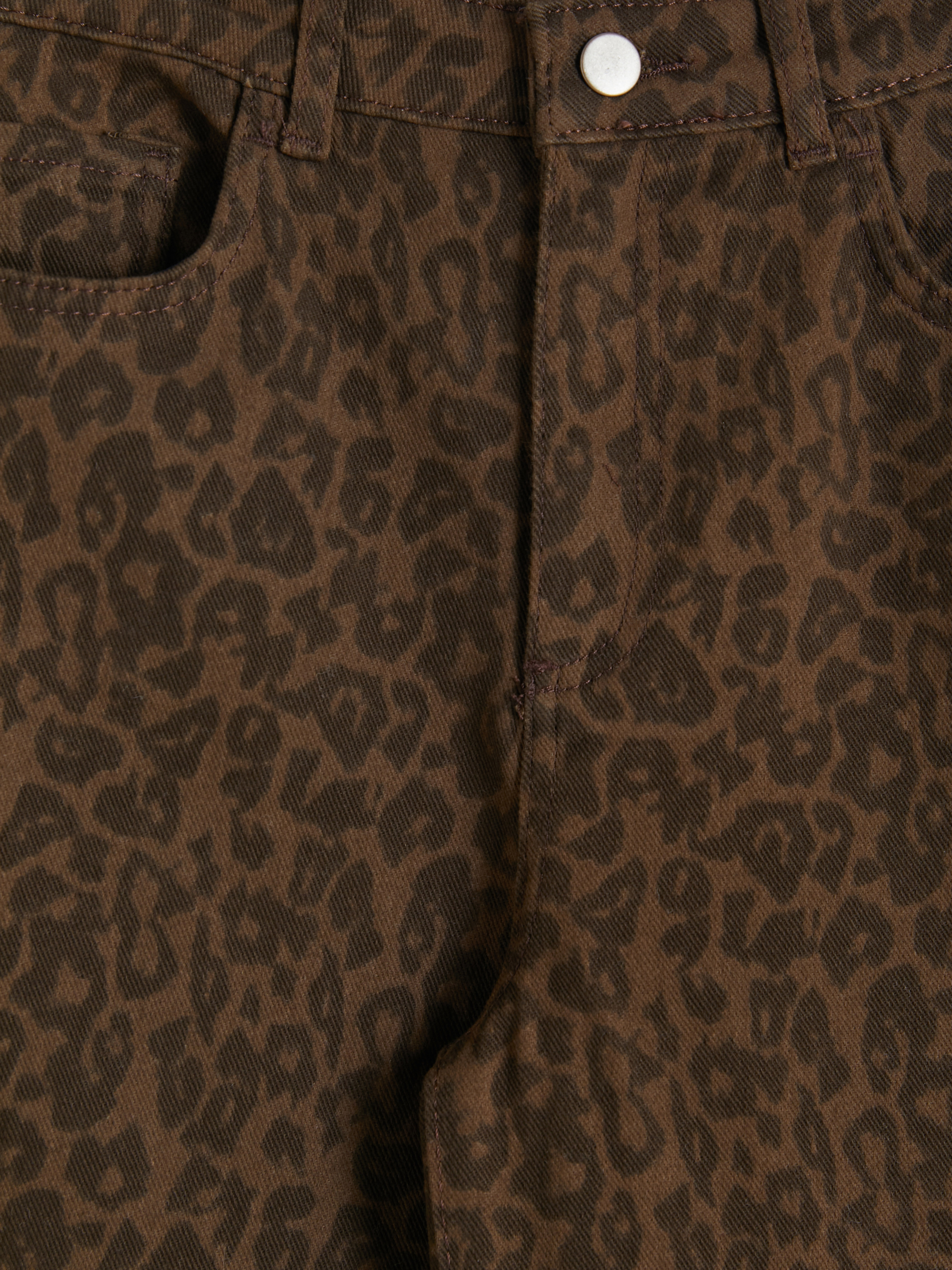 LCW Modest Leopar Desenli Wideleg Kadın Jean Pantolon görsel 7