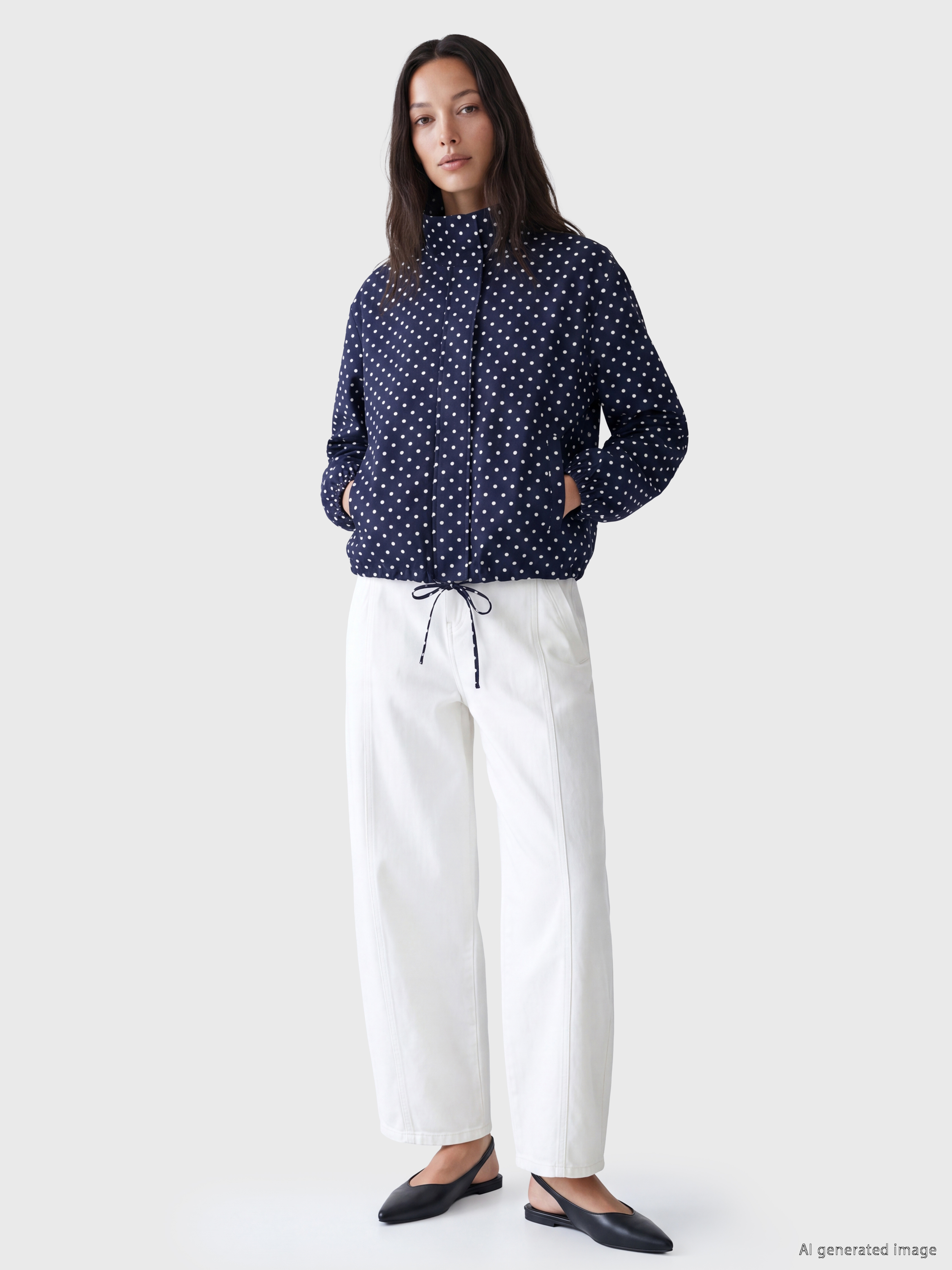 LCWAIKIKI Classic Dik Yaka Puantiyeli Oversize Kadın Mont görsel 2