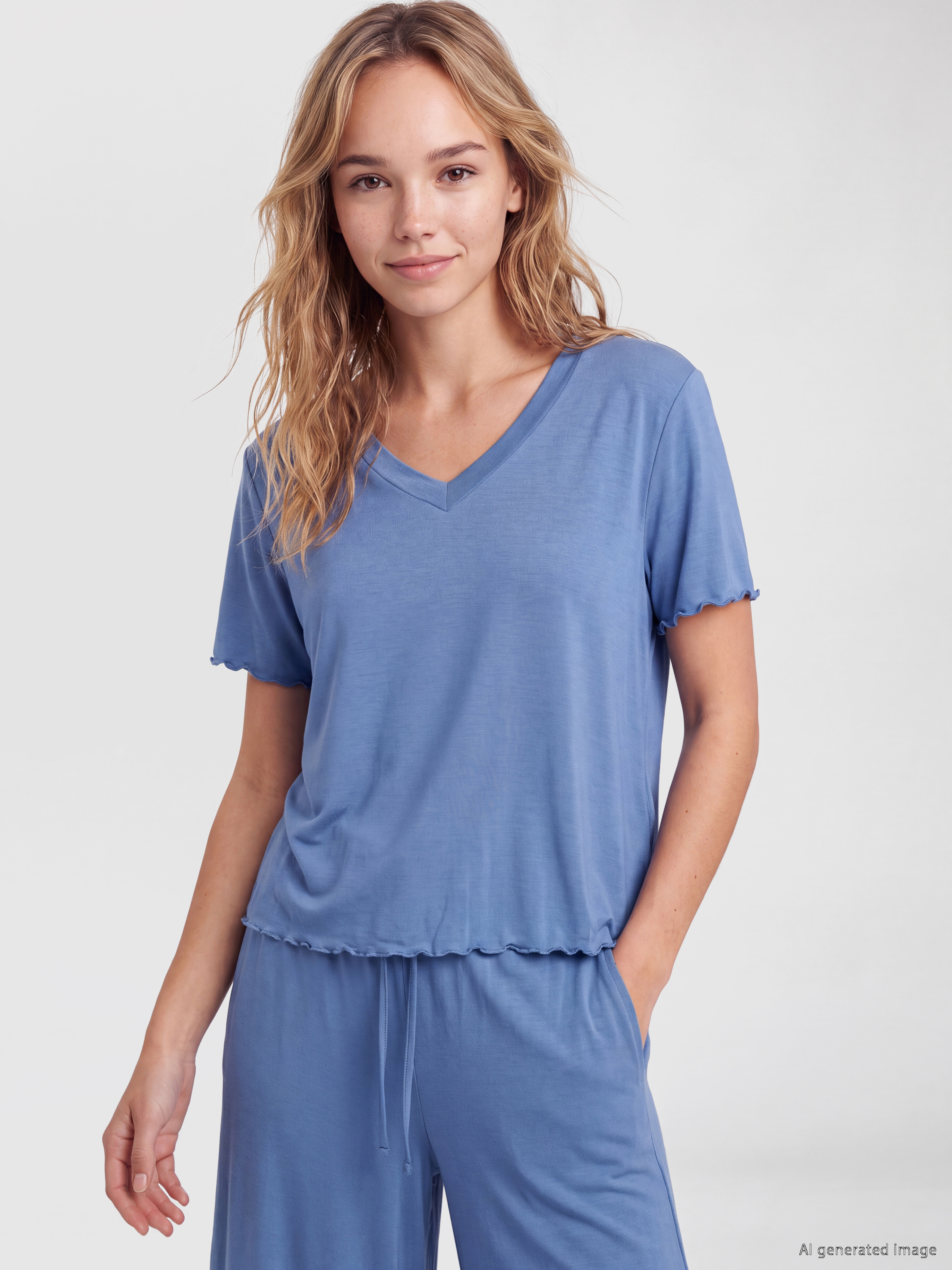LCW DREAM V Yaka Fırfırlı Kadın Pijama Takımı görsel 2