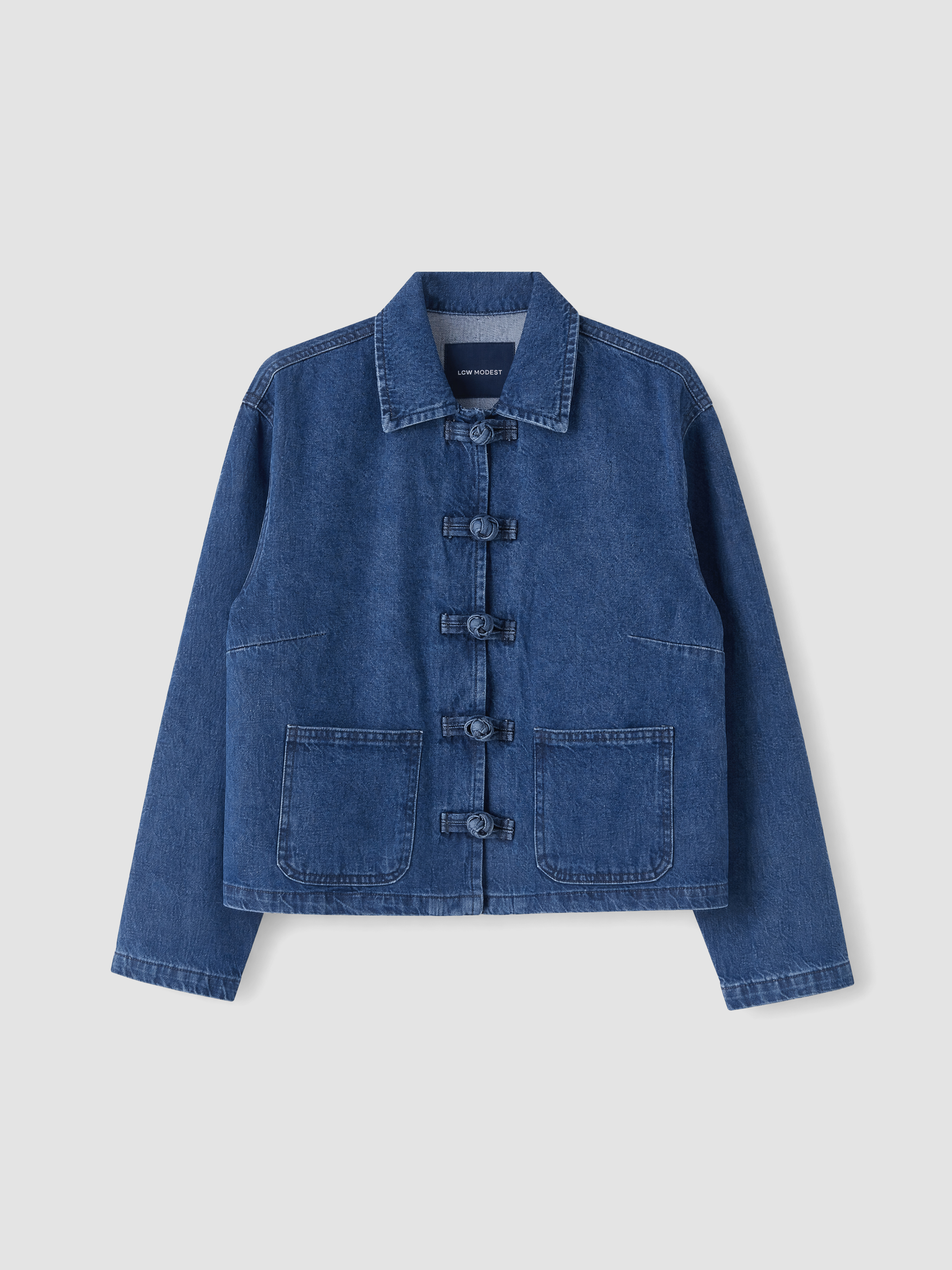 LCW Modest Gömlek Yaka Kadın Jean Ceket görsel 8