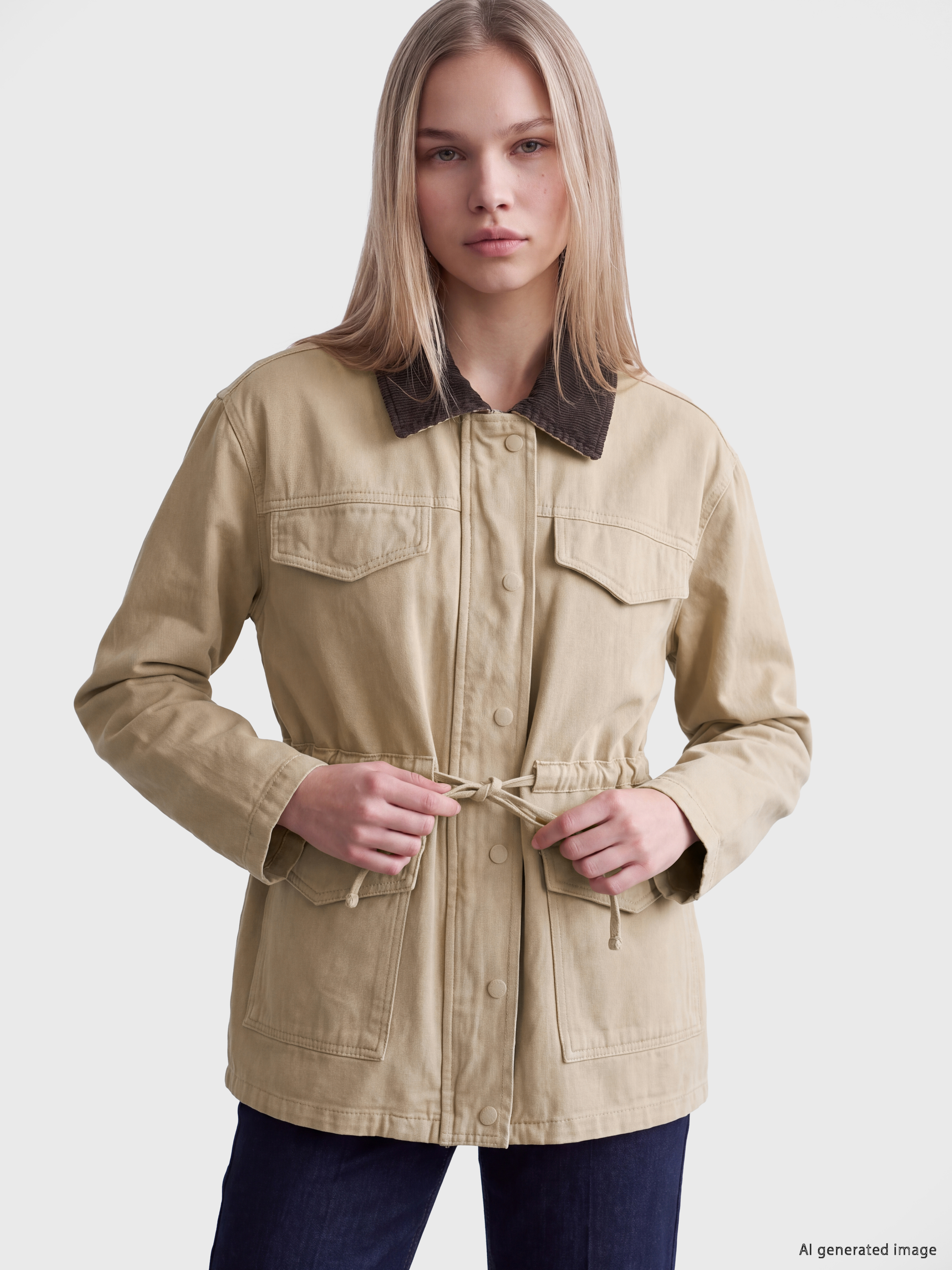 LCW Vision Kadife Yaka Oversize Kadın Jean Ceket