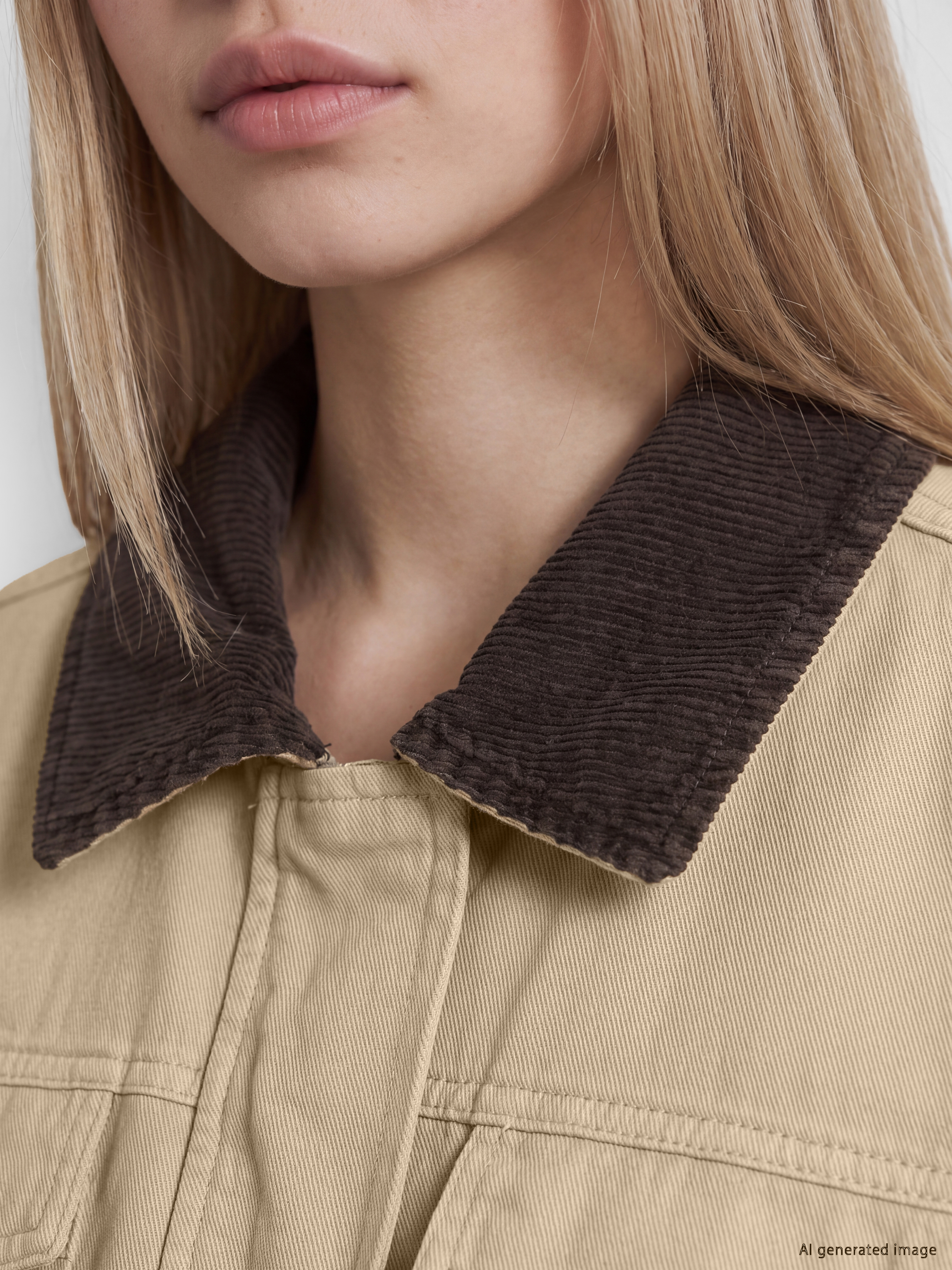 LCW Vision Kadife Yaka Oversize Kadın Jean Ceket görsel 3