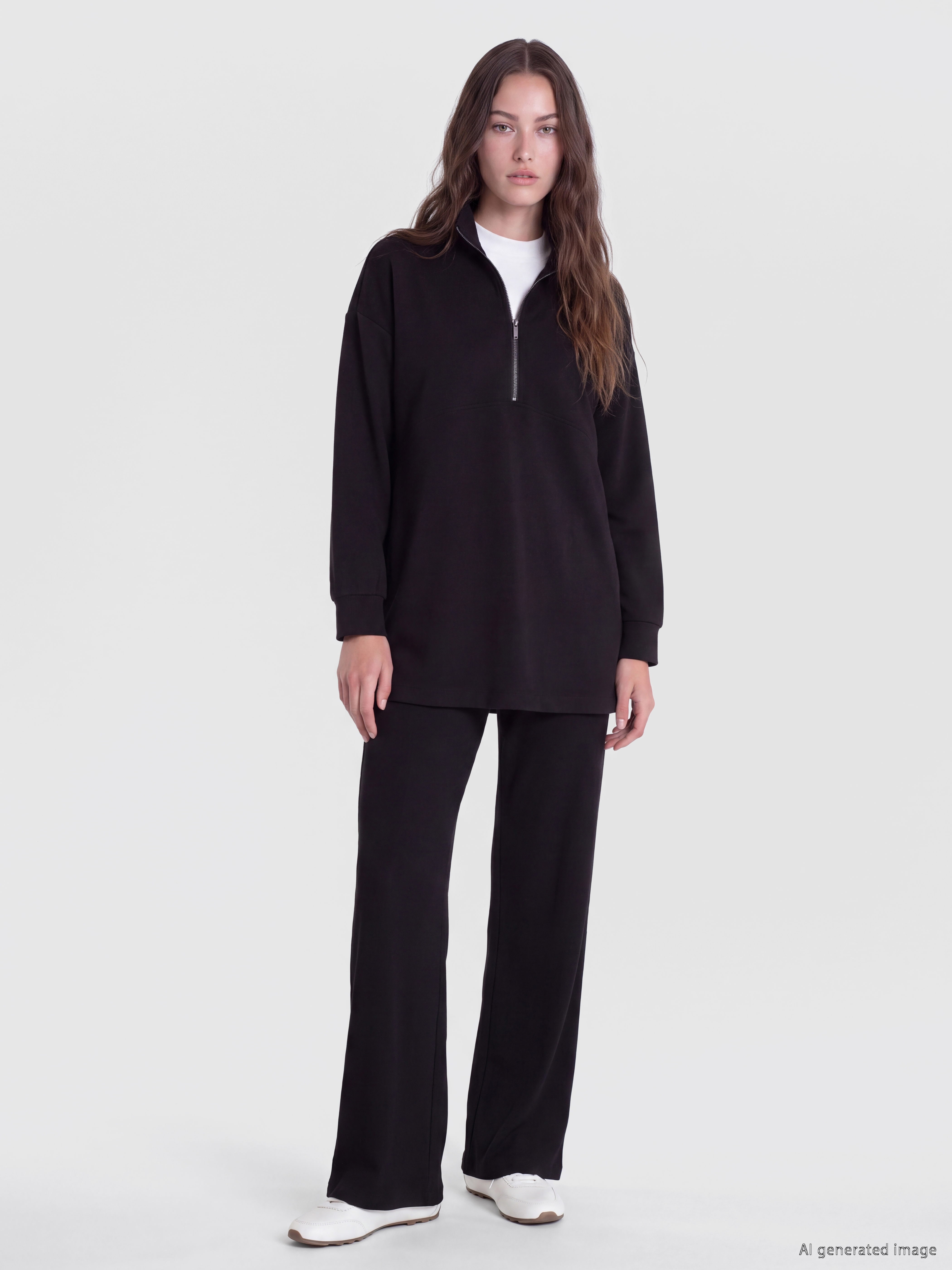 LCW Modest Dik Yaka Soft Touch Kadın Sweatshirt Tunik görsel 2