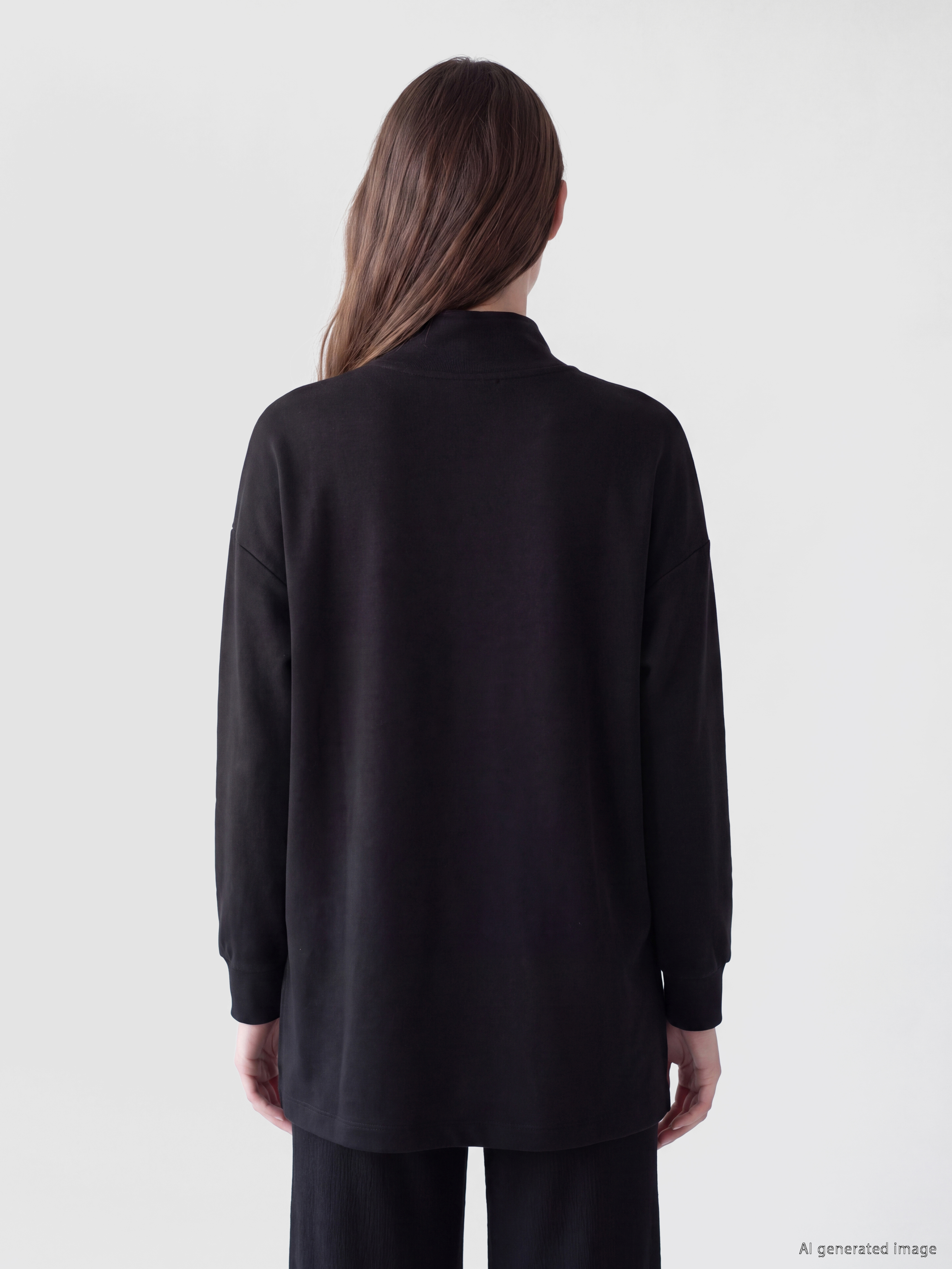 LCW Modest Dik Yaka Soft Touch Kadın Sweatshirt Tunik görsel 4