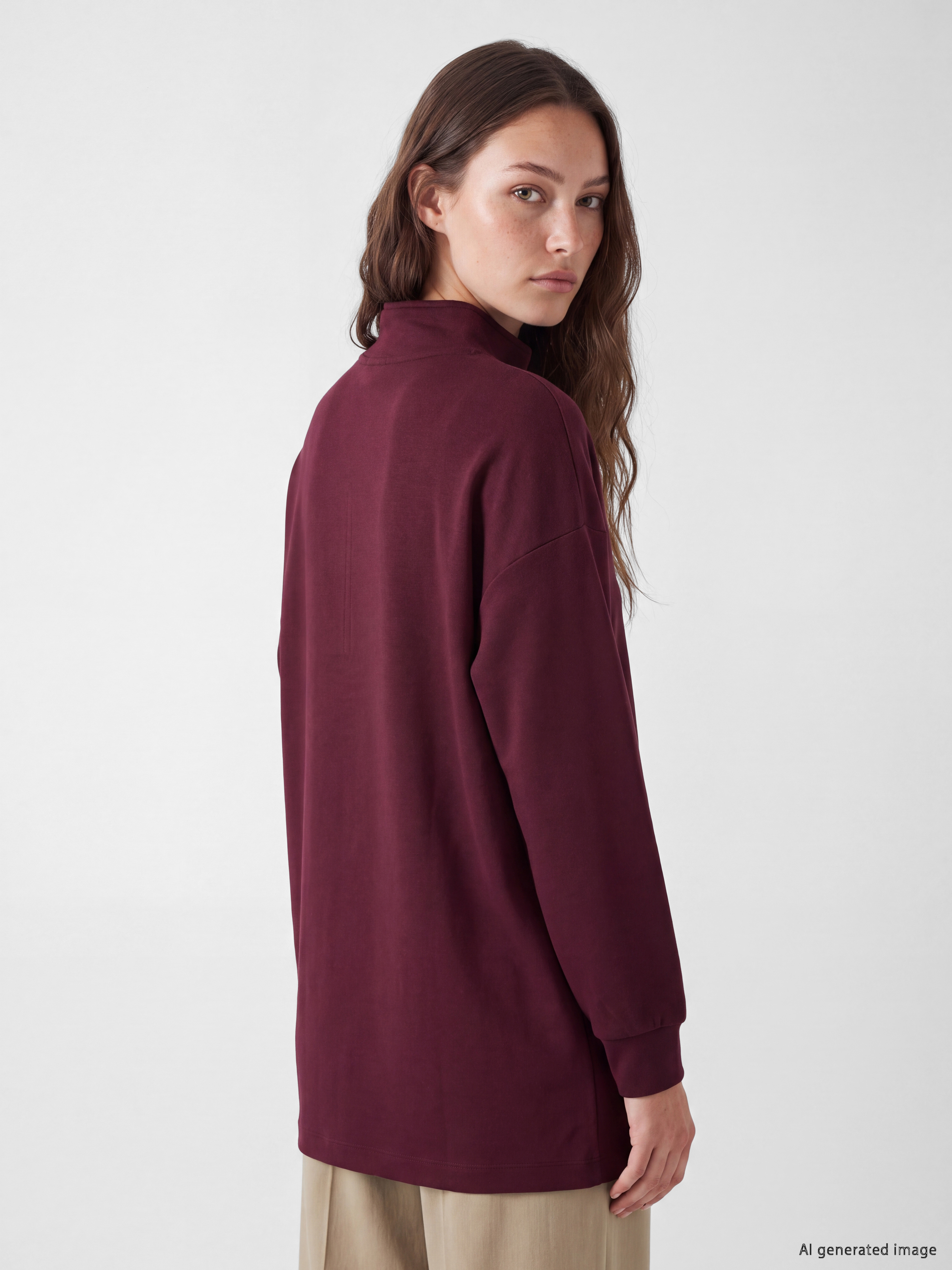 LCW Modest Dik Yaka Soft Touch Kadın Sweatshirt Tunik görsel 3