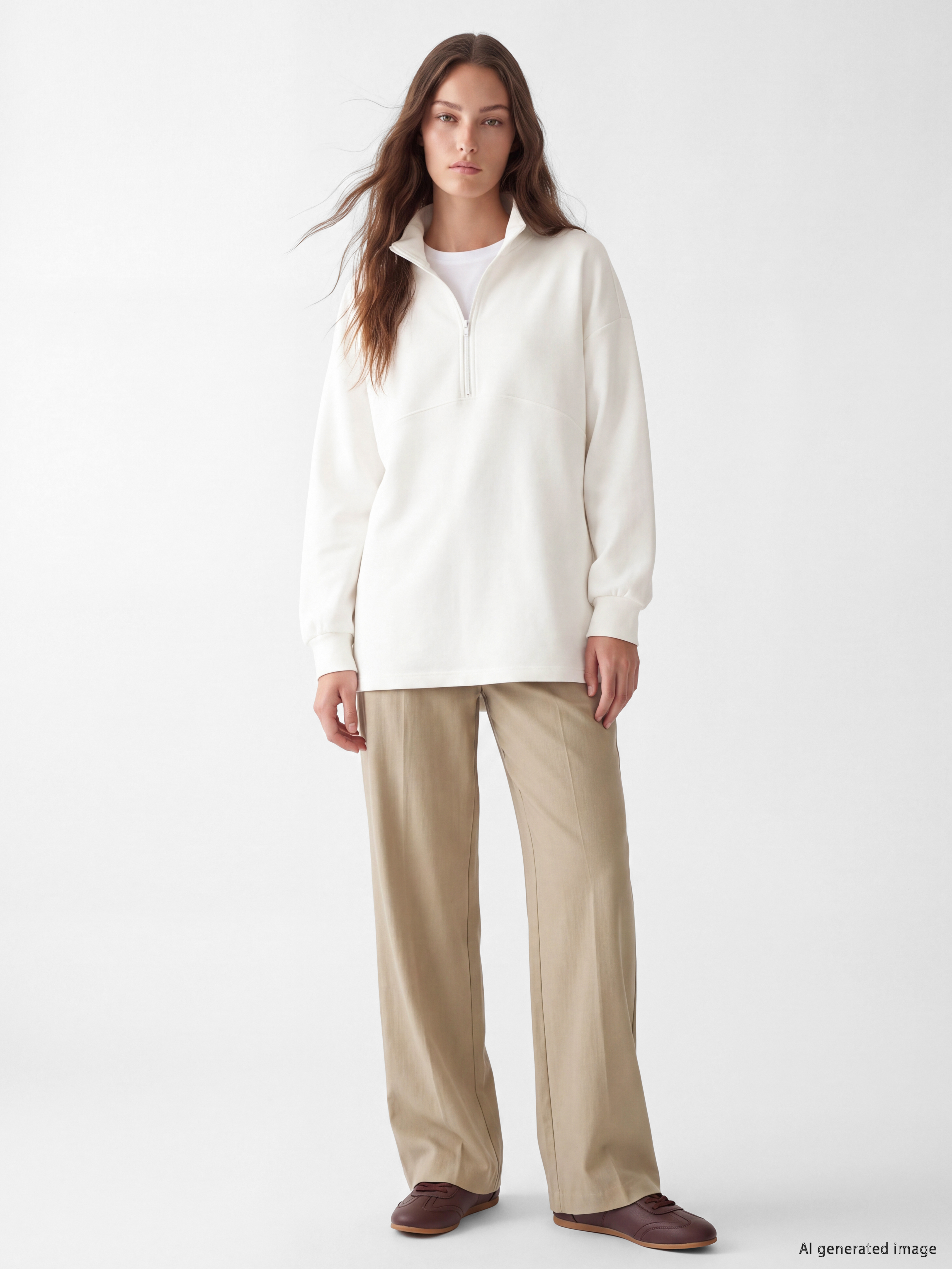 LCW Modest Dik Yaka Soft Touch Kadın Sweatshirt Tunik görsel 2