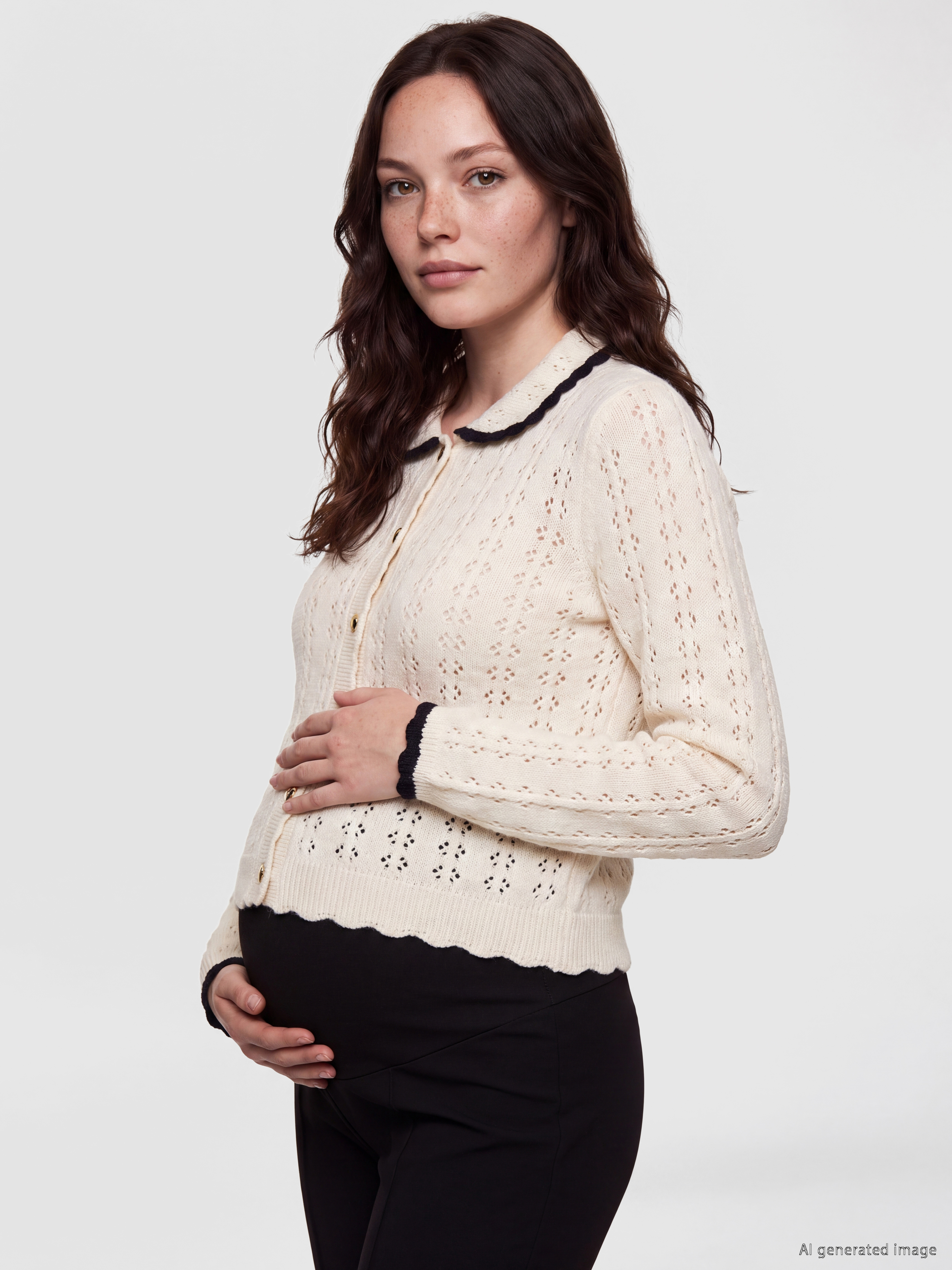 LCW Comfort Bebe Yaka Ajurlu Kadın Triko Hırka