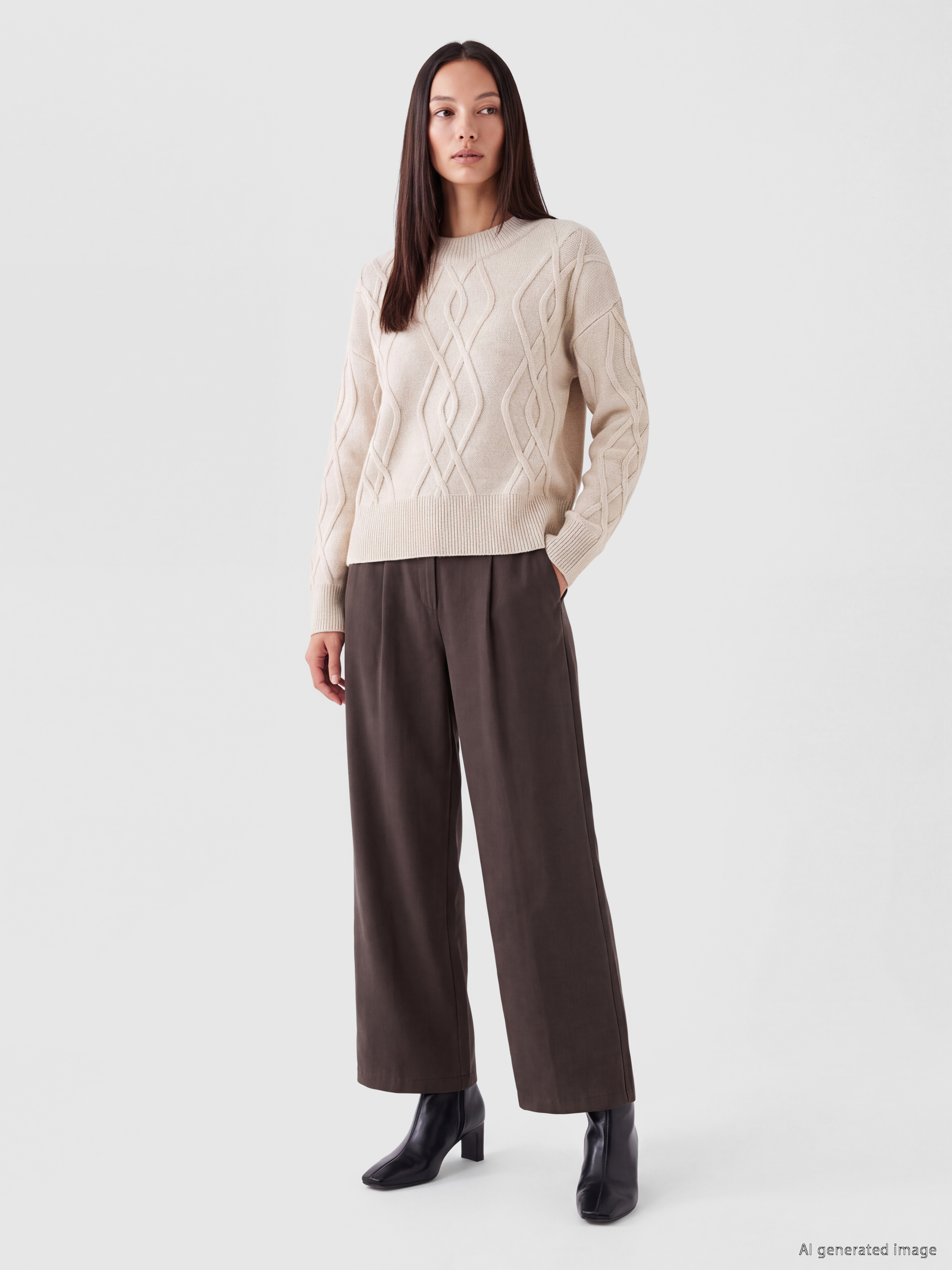 LCW EVERYDAY Baklava Desenli Oversize Kadın Triko Kazak görsel 2