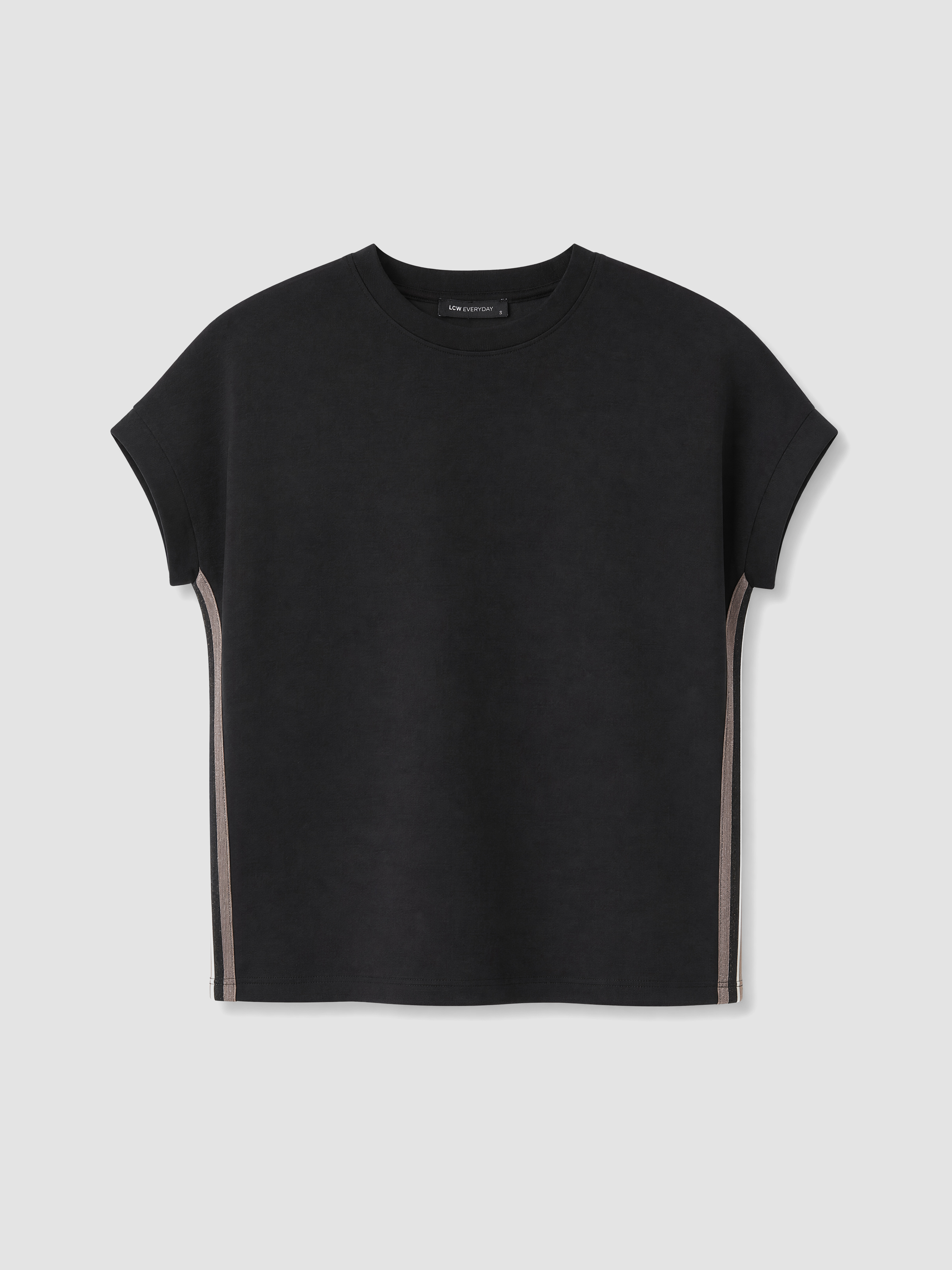 LCW EVERYDAY Şerit Detaylı Soft Touch Oversize Kadın Tişört görsel 5
