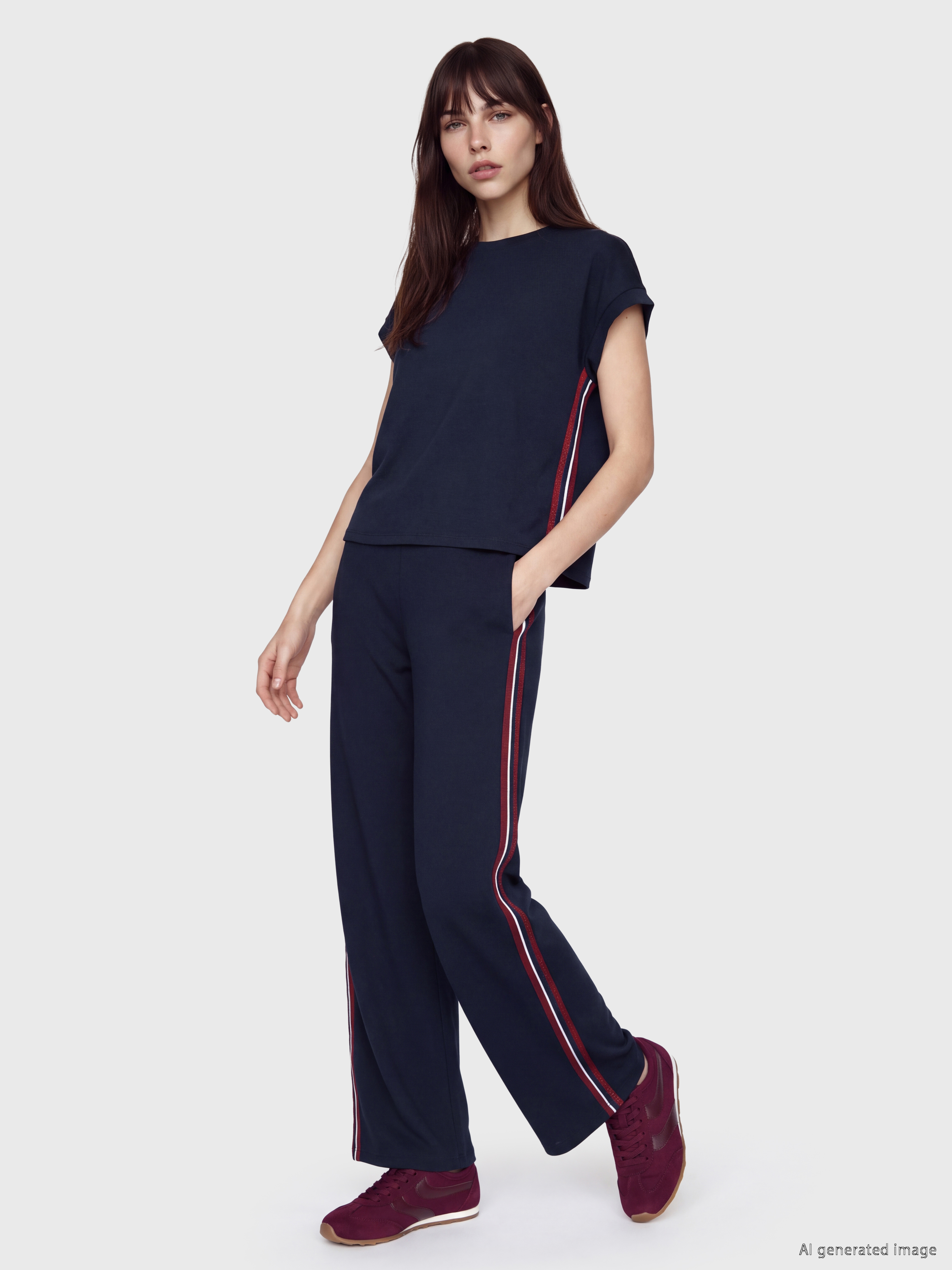 LCW EVERYDAY Şerit Detaylı Soft Touch Oversize Kadın Tişört görsel 2