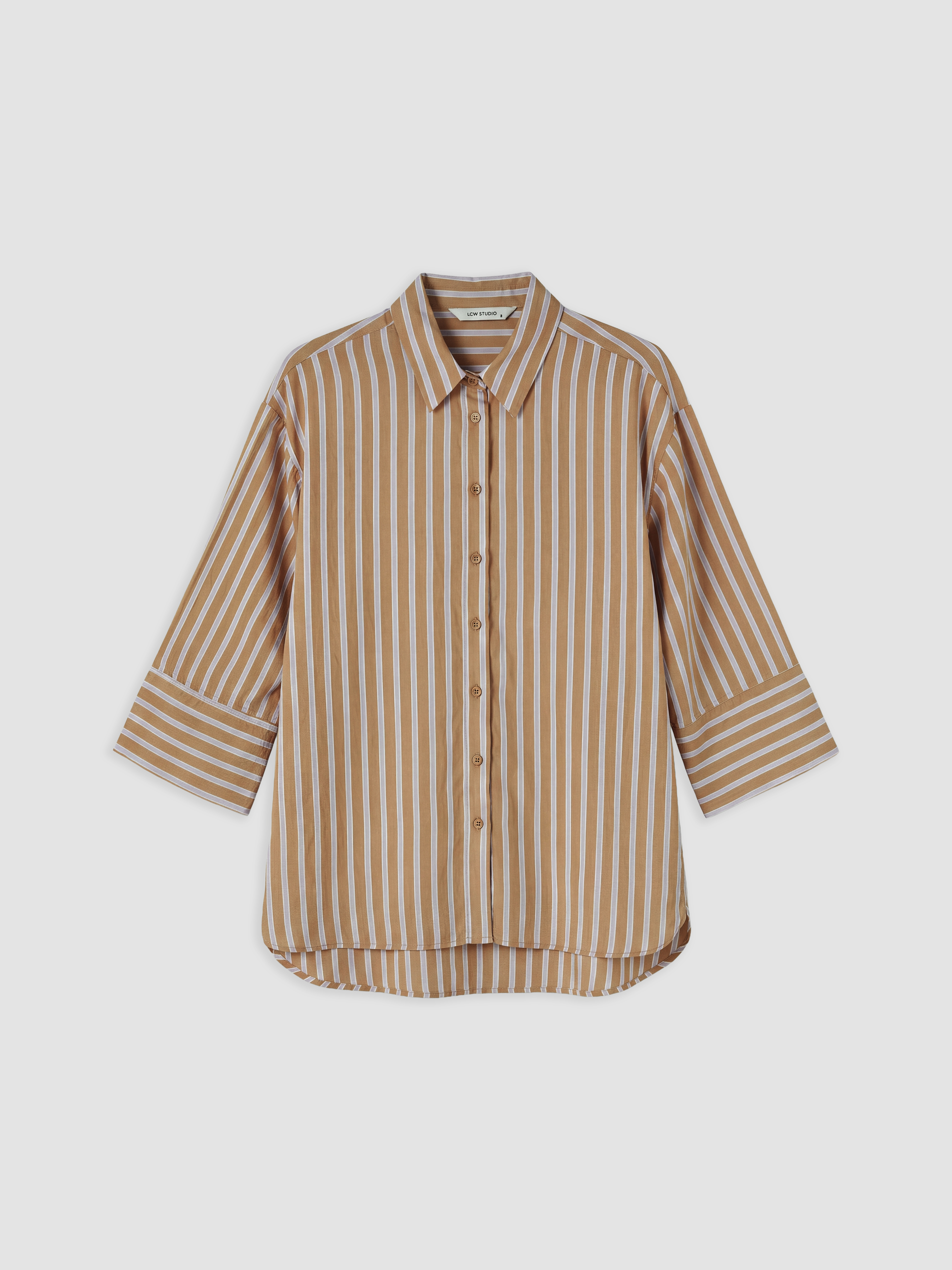 LCW STUDIO Çizgili Oversize Kadın Gömlek görsel 6