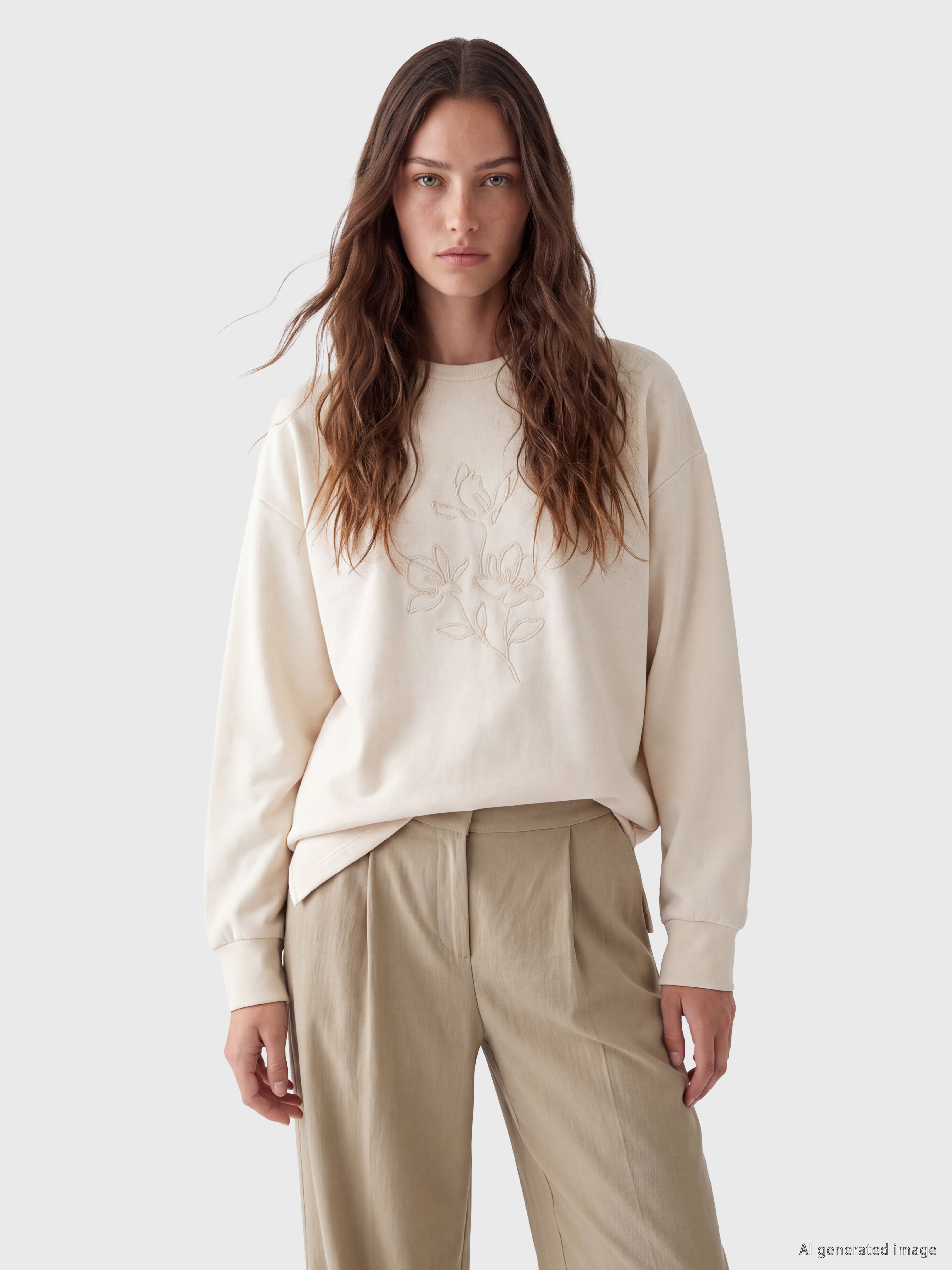 LCW Modest Nakışlı Soft Touch Kadın Sweatshirt Tunik