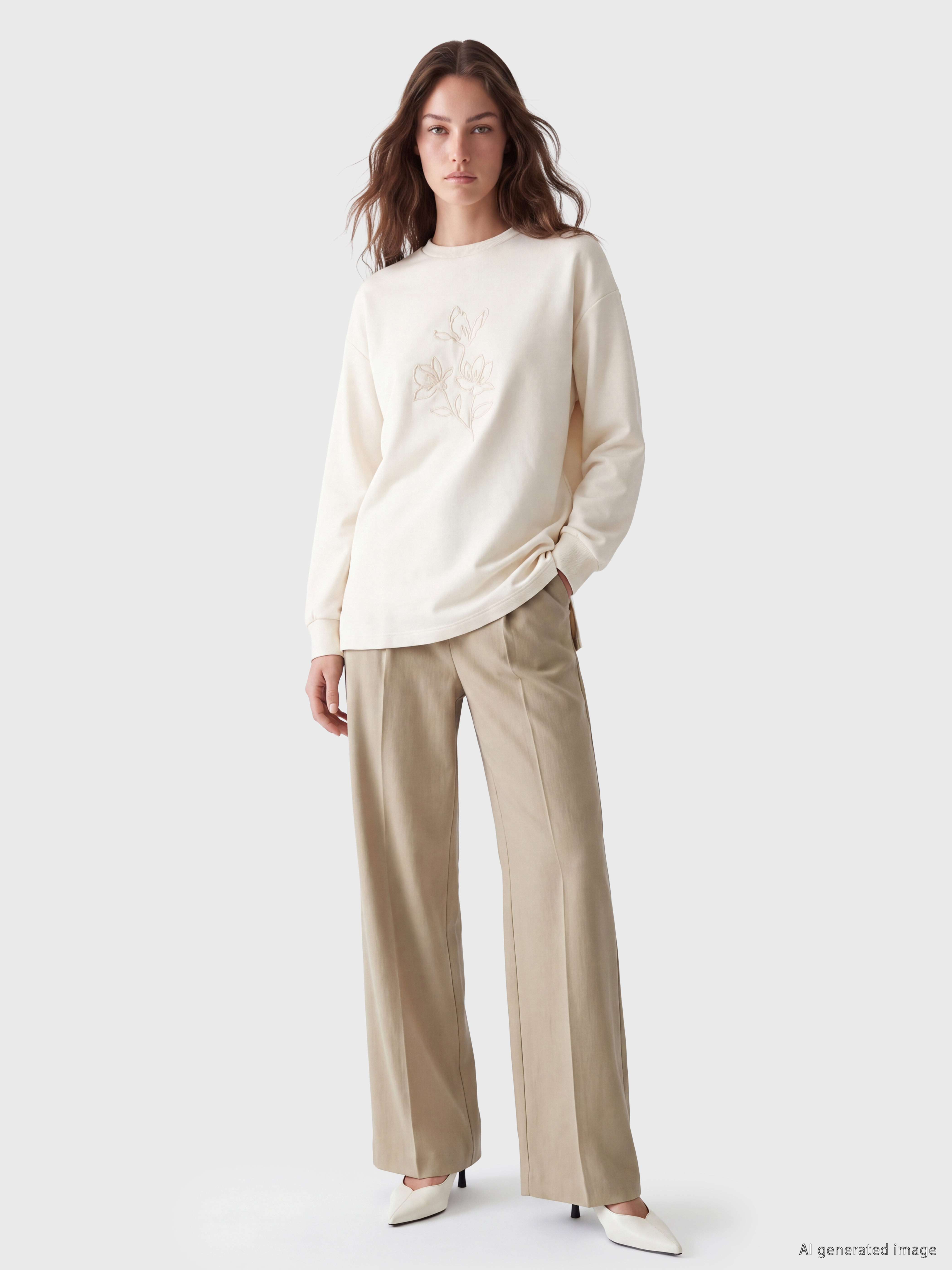 LCW Modest Nakışlı Soft Touch Kadın Sweatshirt Tunik görsel 2
