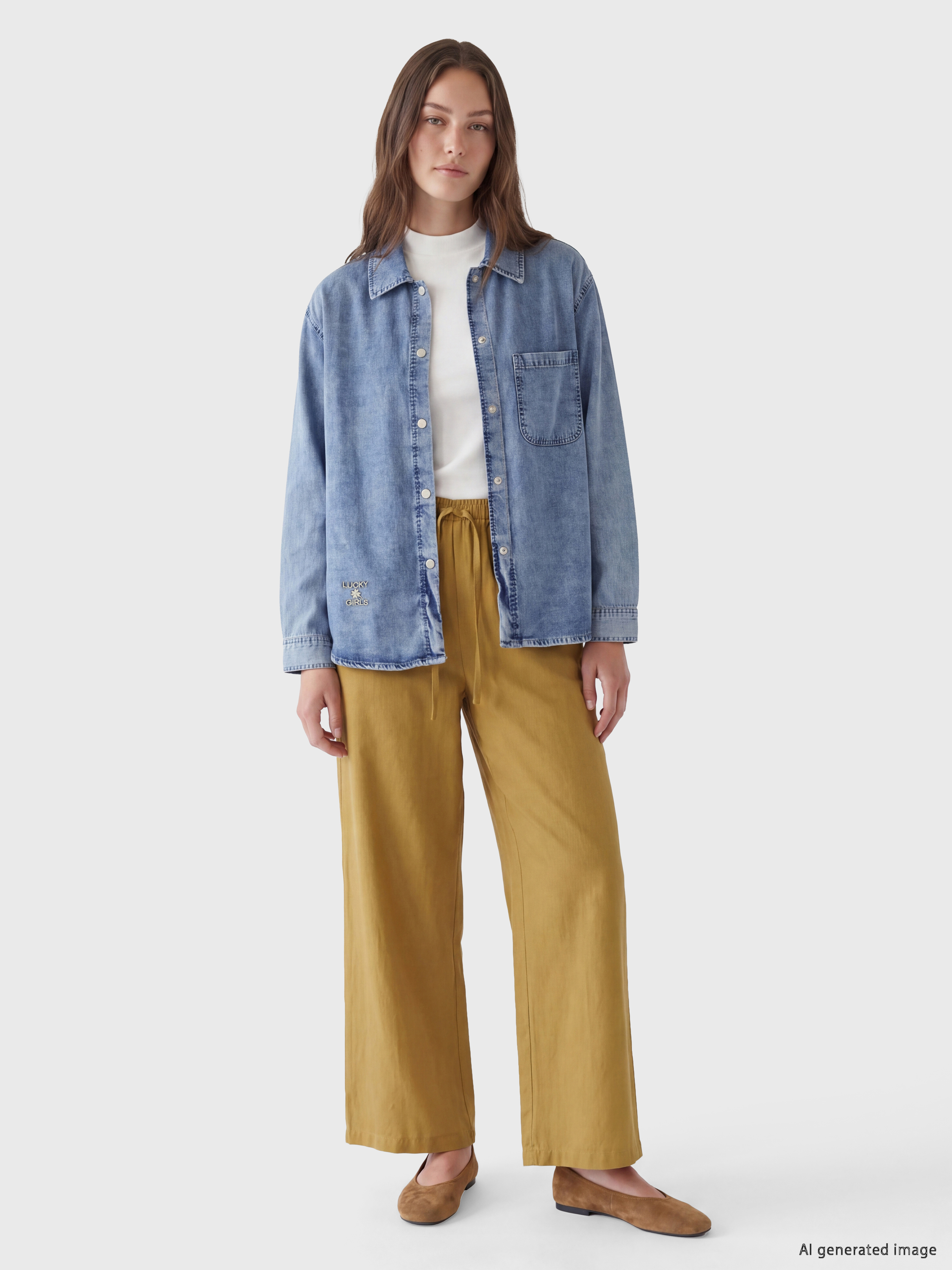 LCW Modest Gömlek Yaka Oversize Kadın Jean Tunik görsel 2
