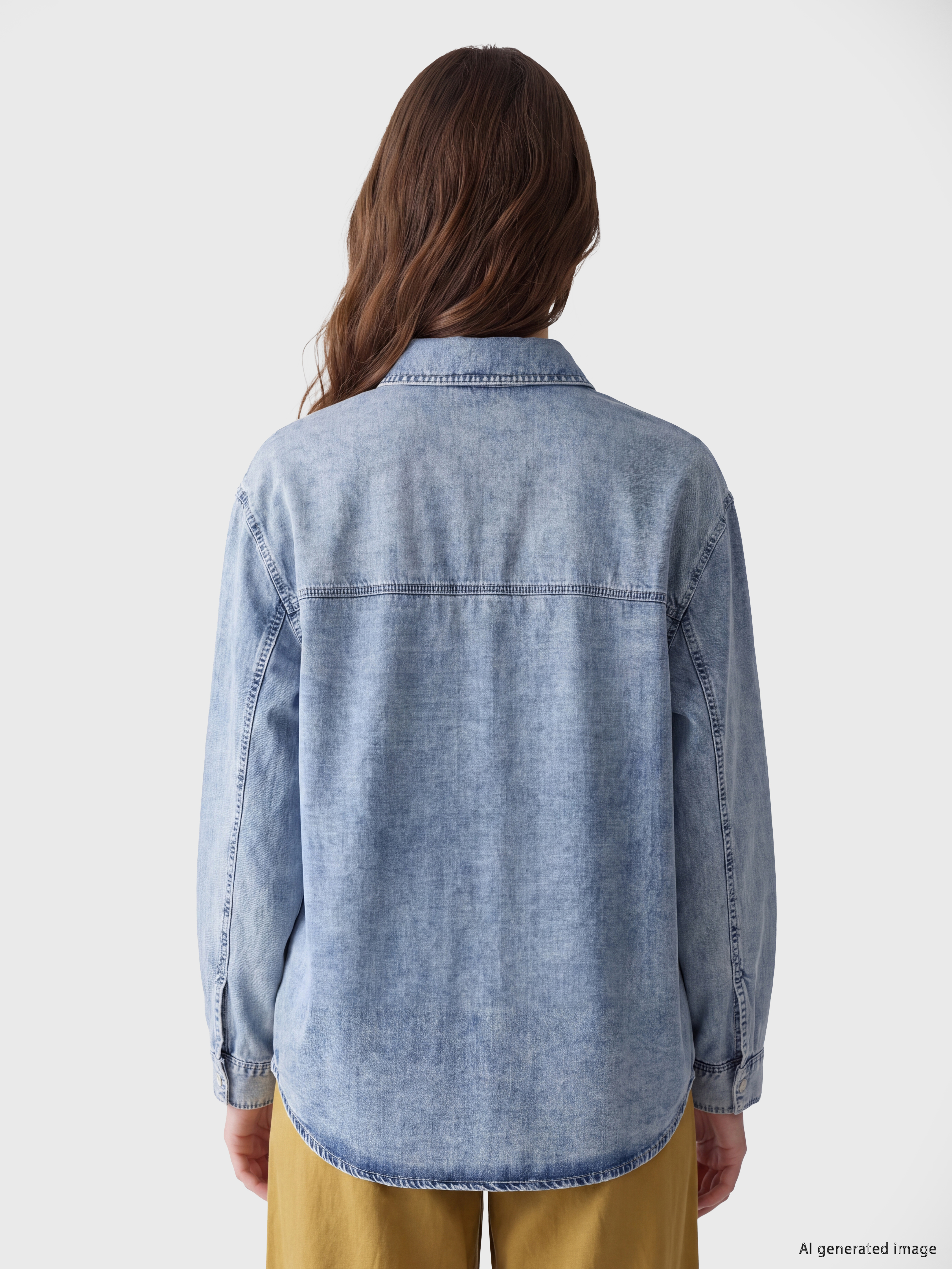 LCW Modest Gömlek Yaka Oversize Kadın Jean Tunik görsel 4