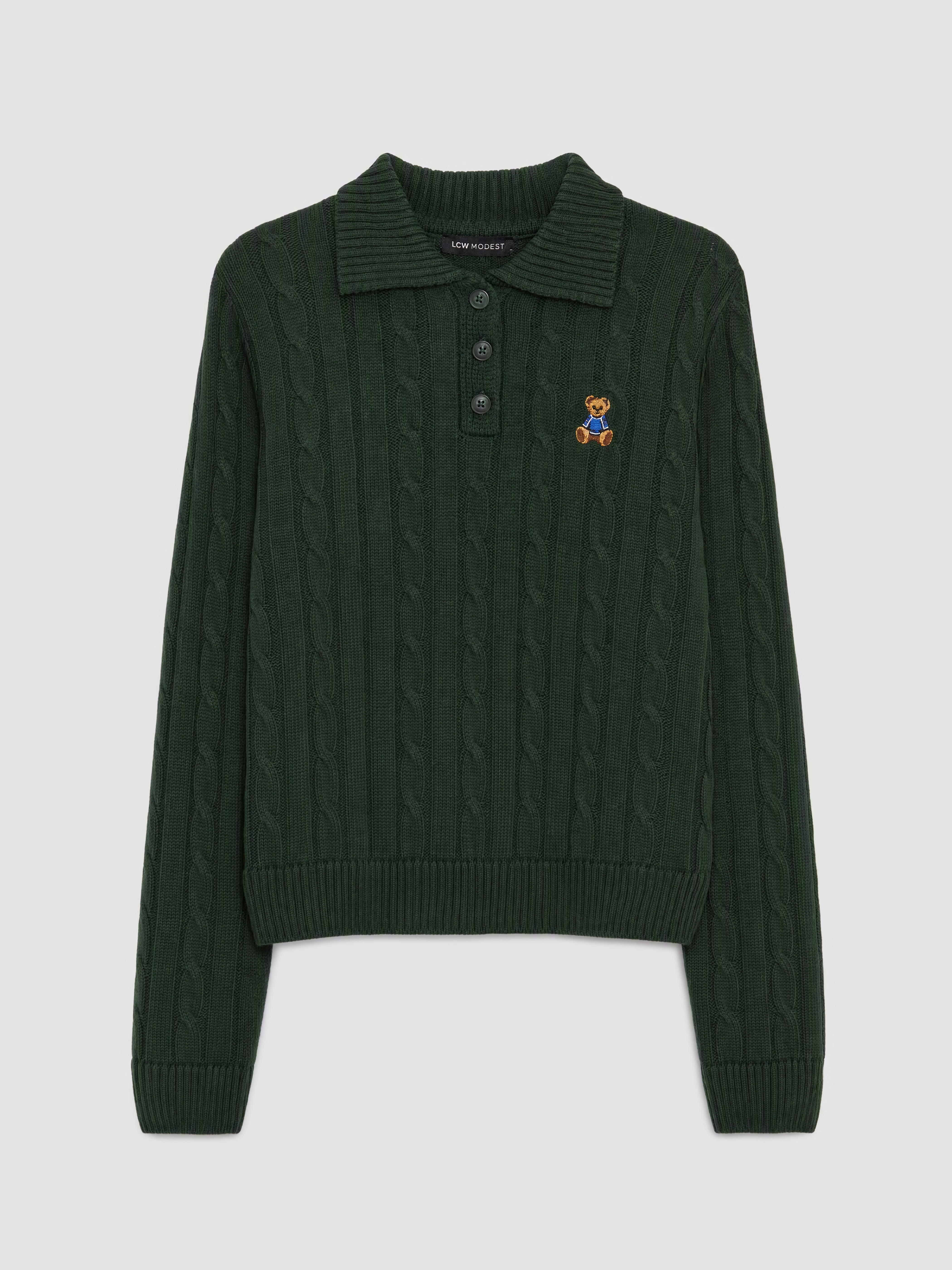 LCW Modest Polo Yaka Desenli Kadın Triko Kazak görsel 5