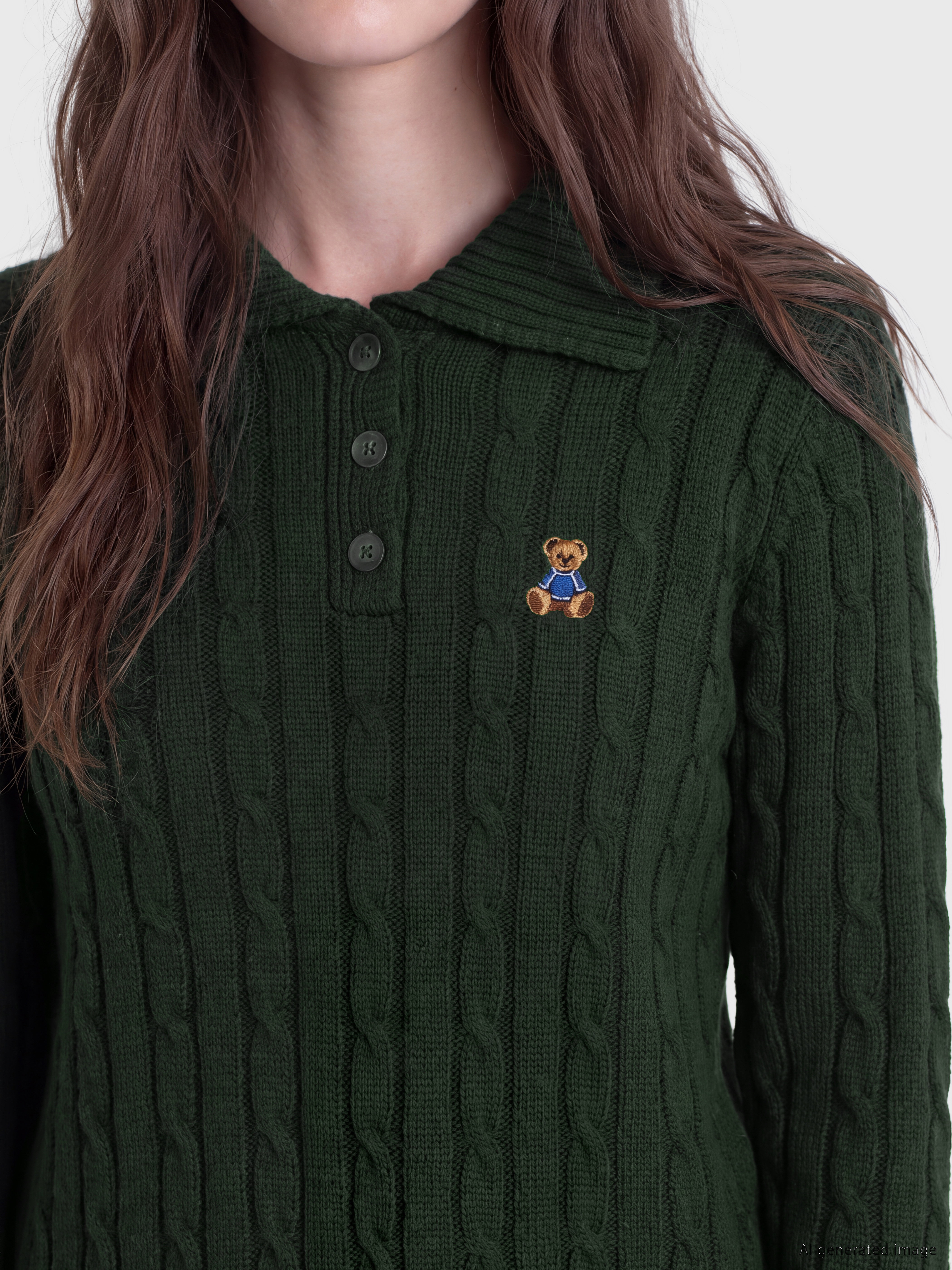 LCW Modest Polo Yaka Desenli Kadın Triko Kazak görsel 3