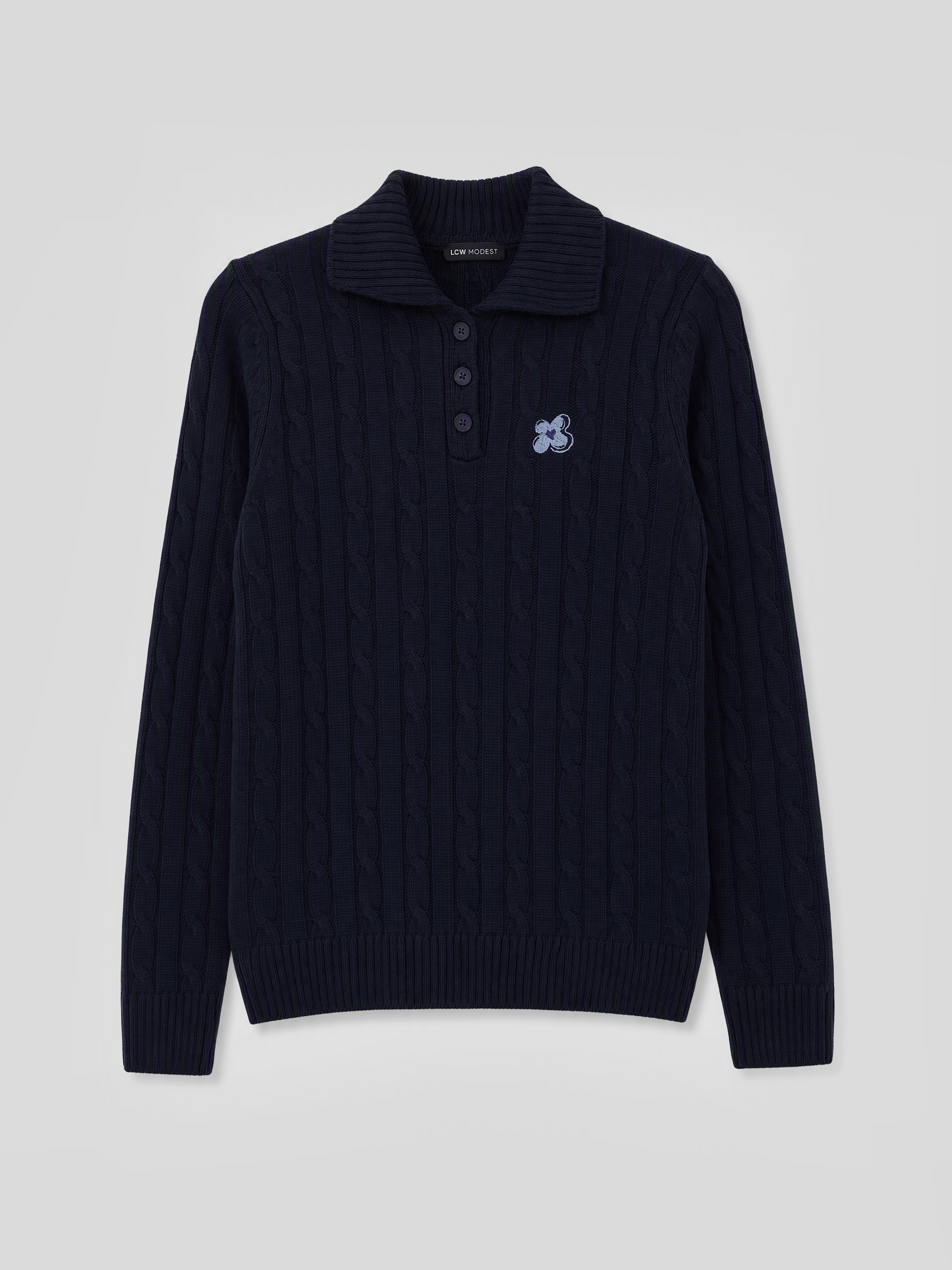 LCW Modest Polo Yaka Desenli Kadın Triko Kazak görsel 5
