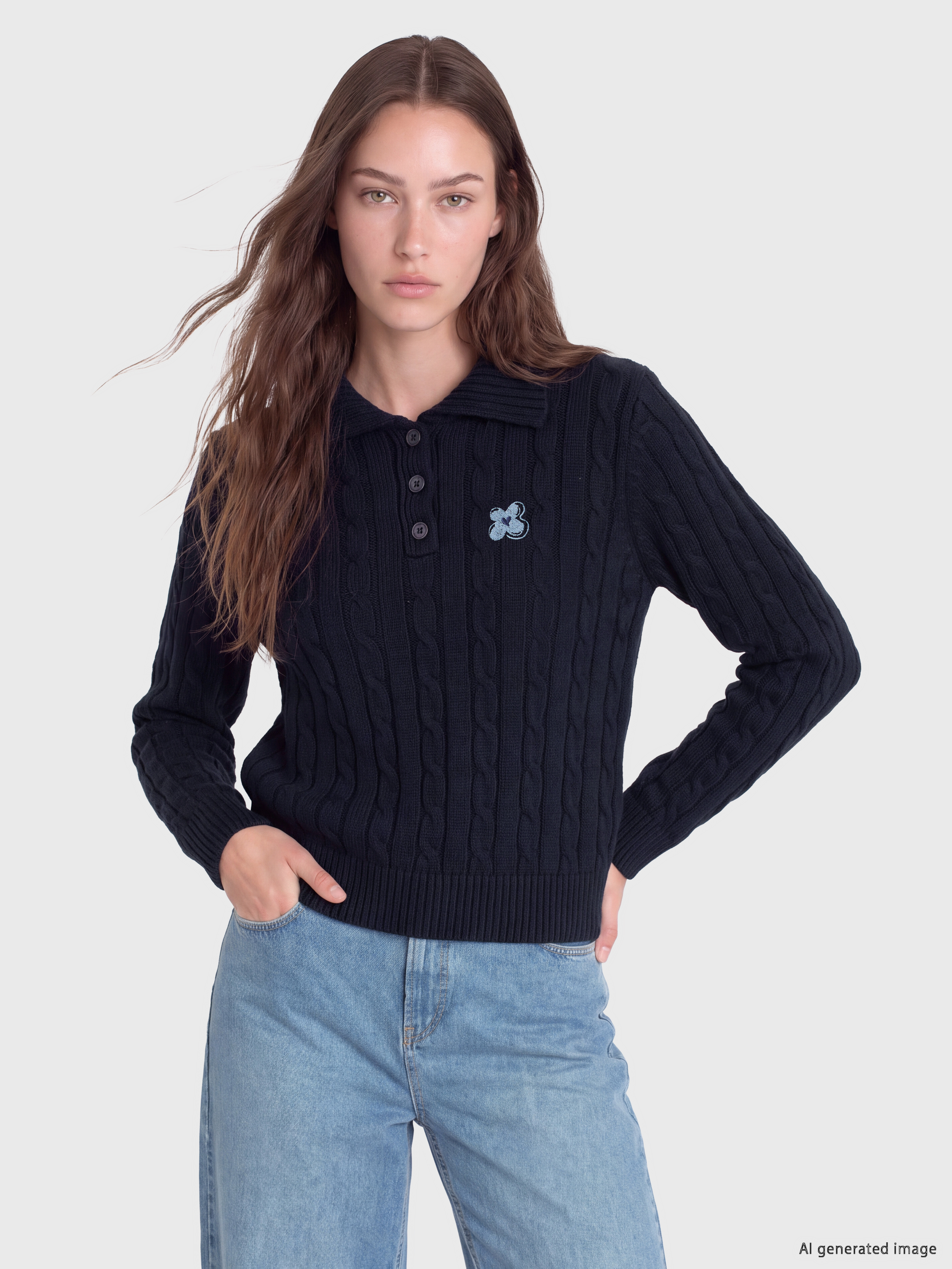 LCW Modest Polo Yaka Desenli Kadın Triko Kazak