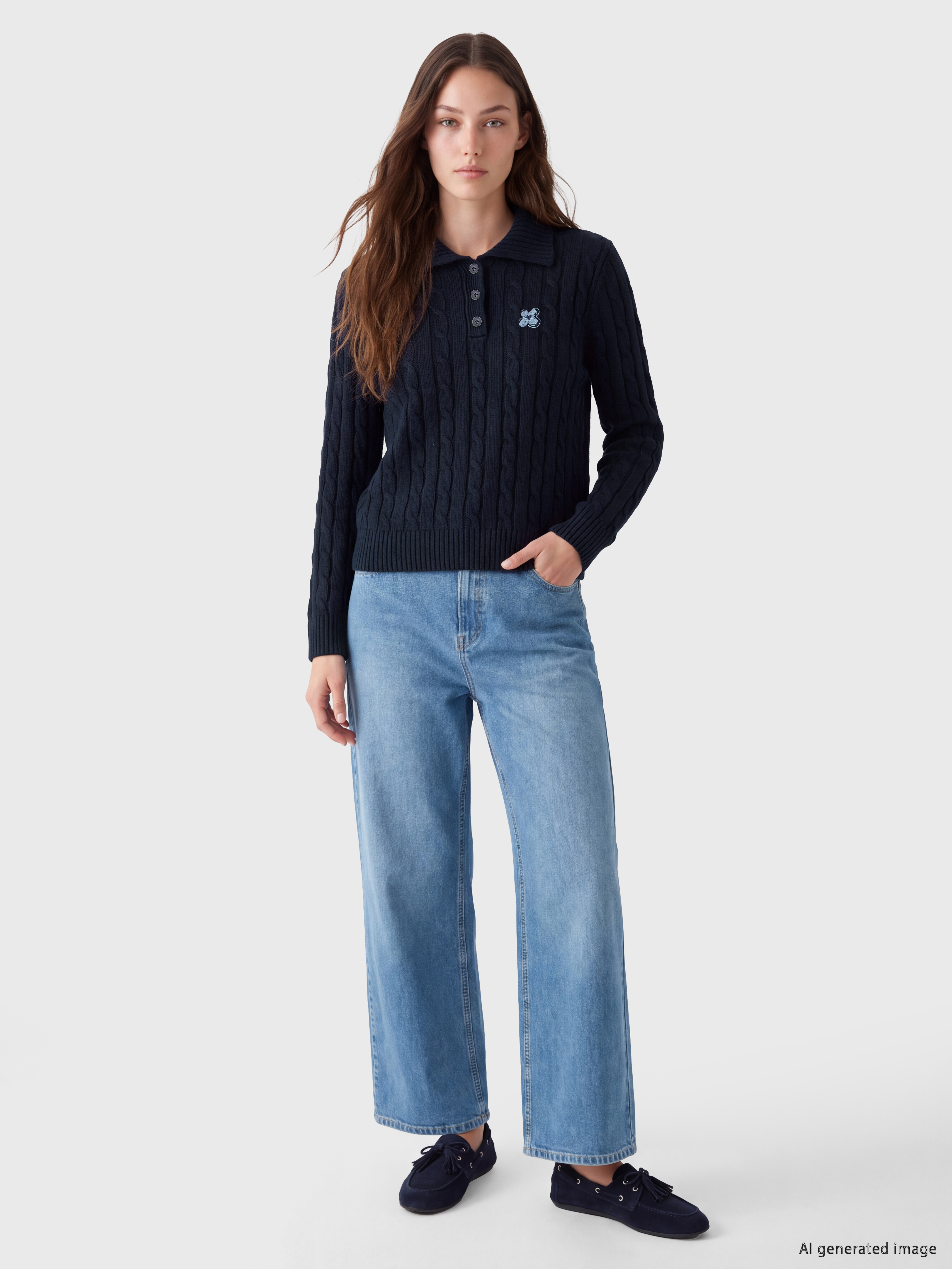 LCW Modest Polo Yaka Desenli Kadın Triko Kazak görsel 2