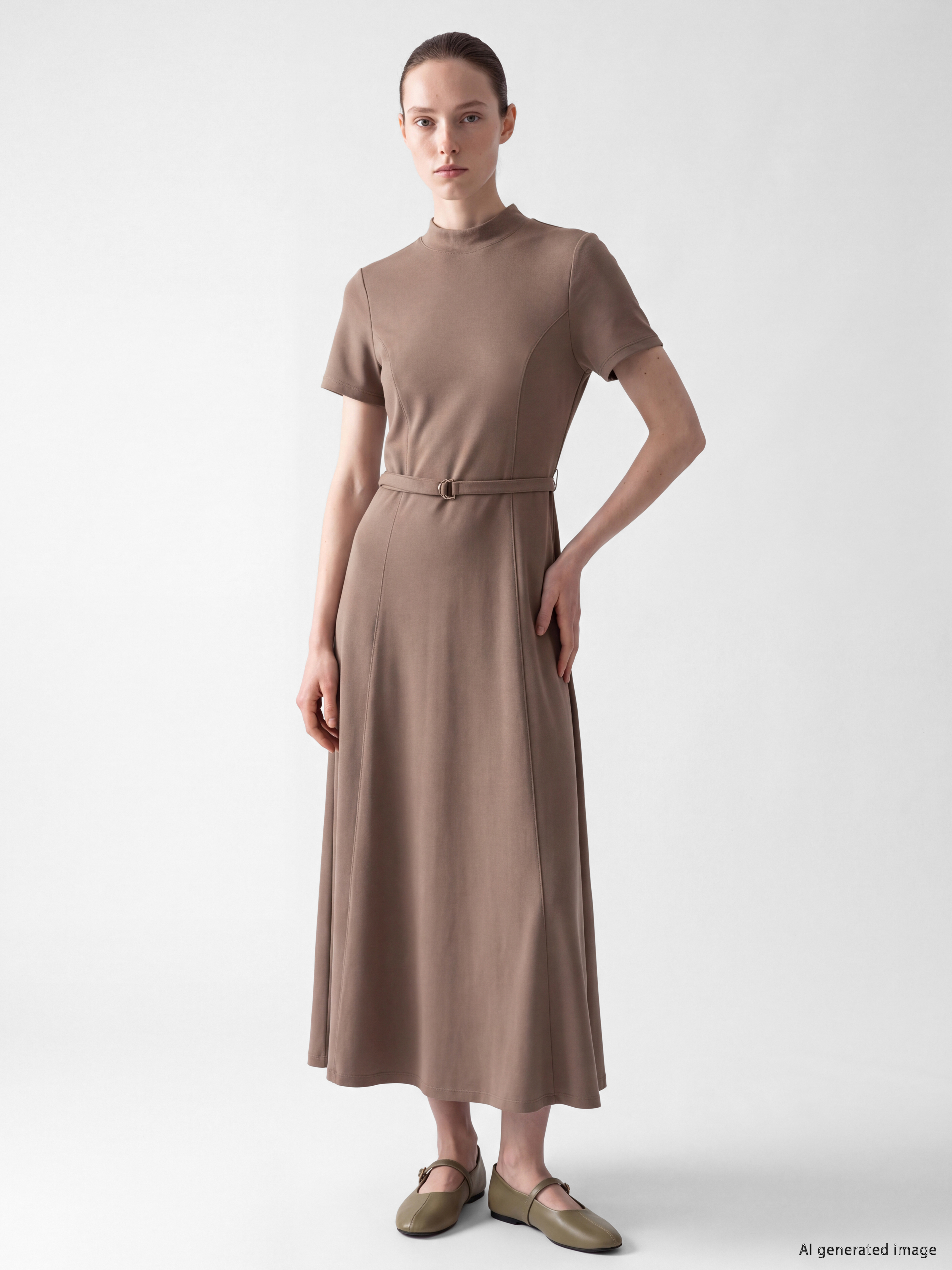 LCW Comfort Dik Yaka Kemerli Elbise