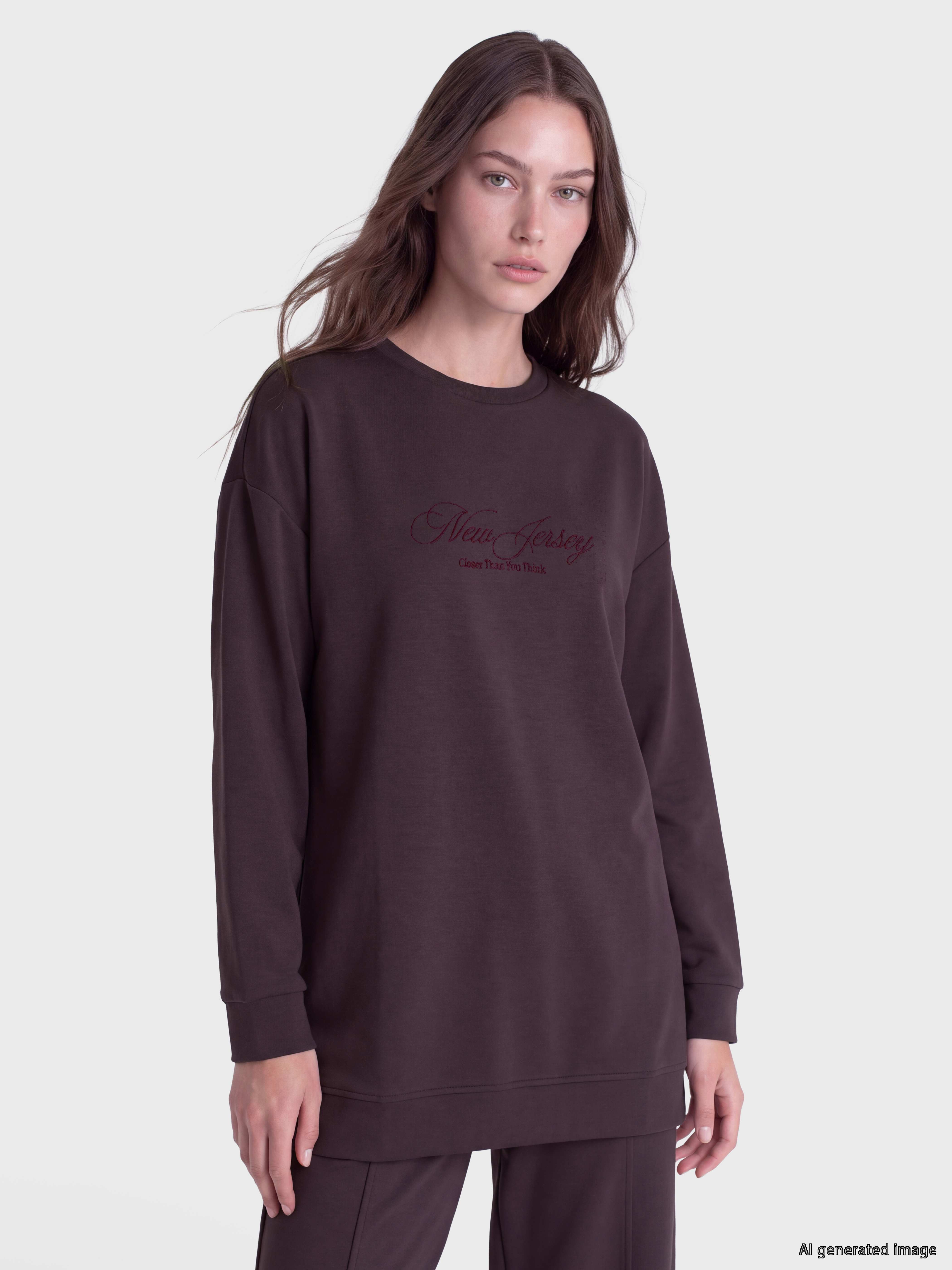 LCW Modest Nakışlı Soft Touch Kadın Sweatshirt Tunik