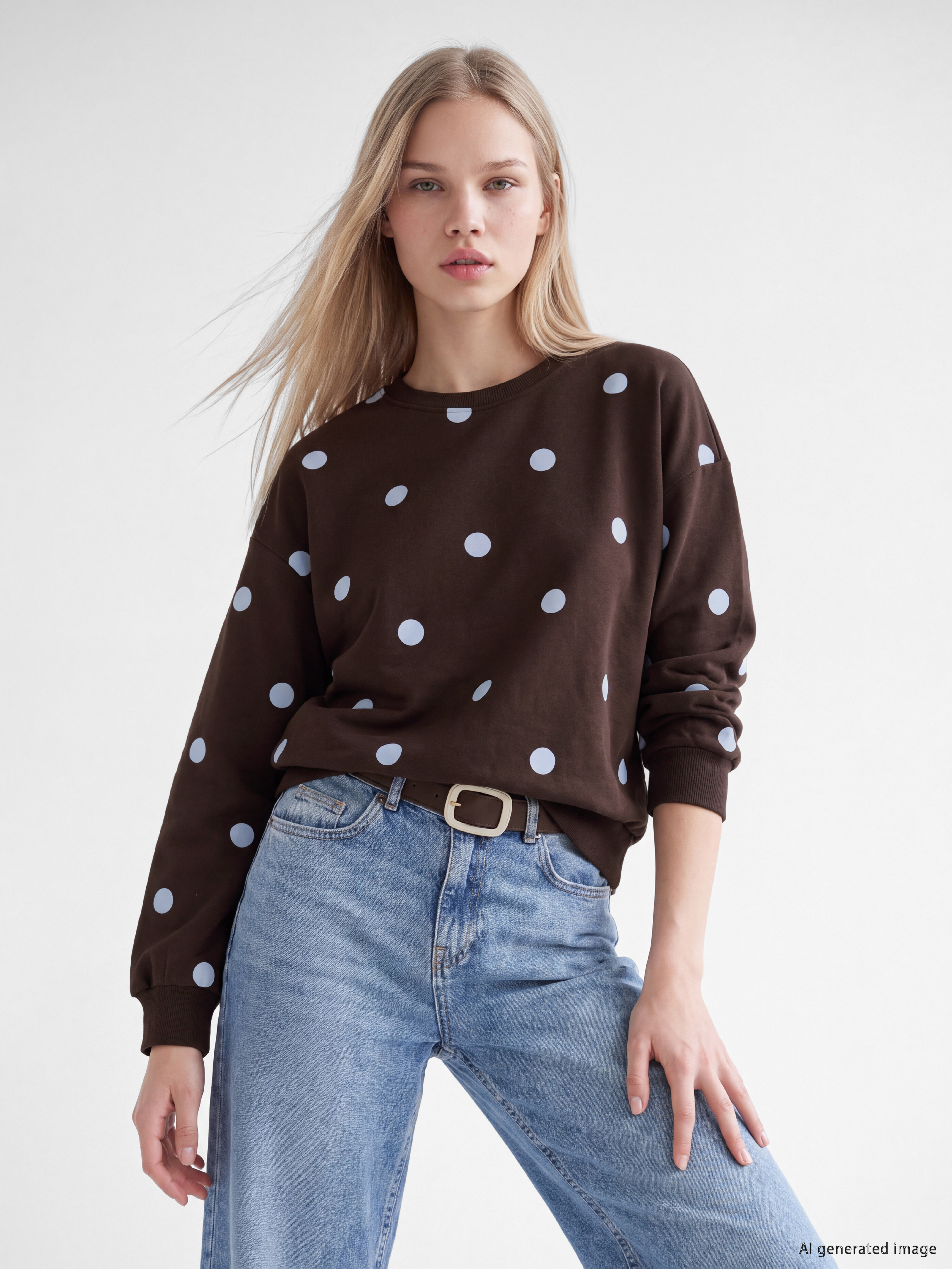 XSIDE Puantiyeli Oversize Kadın Kalın Sweatshirt