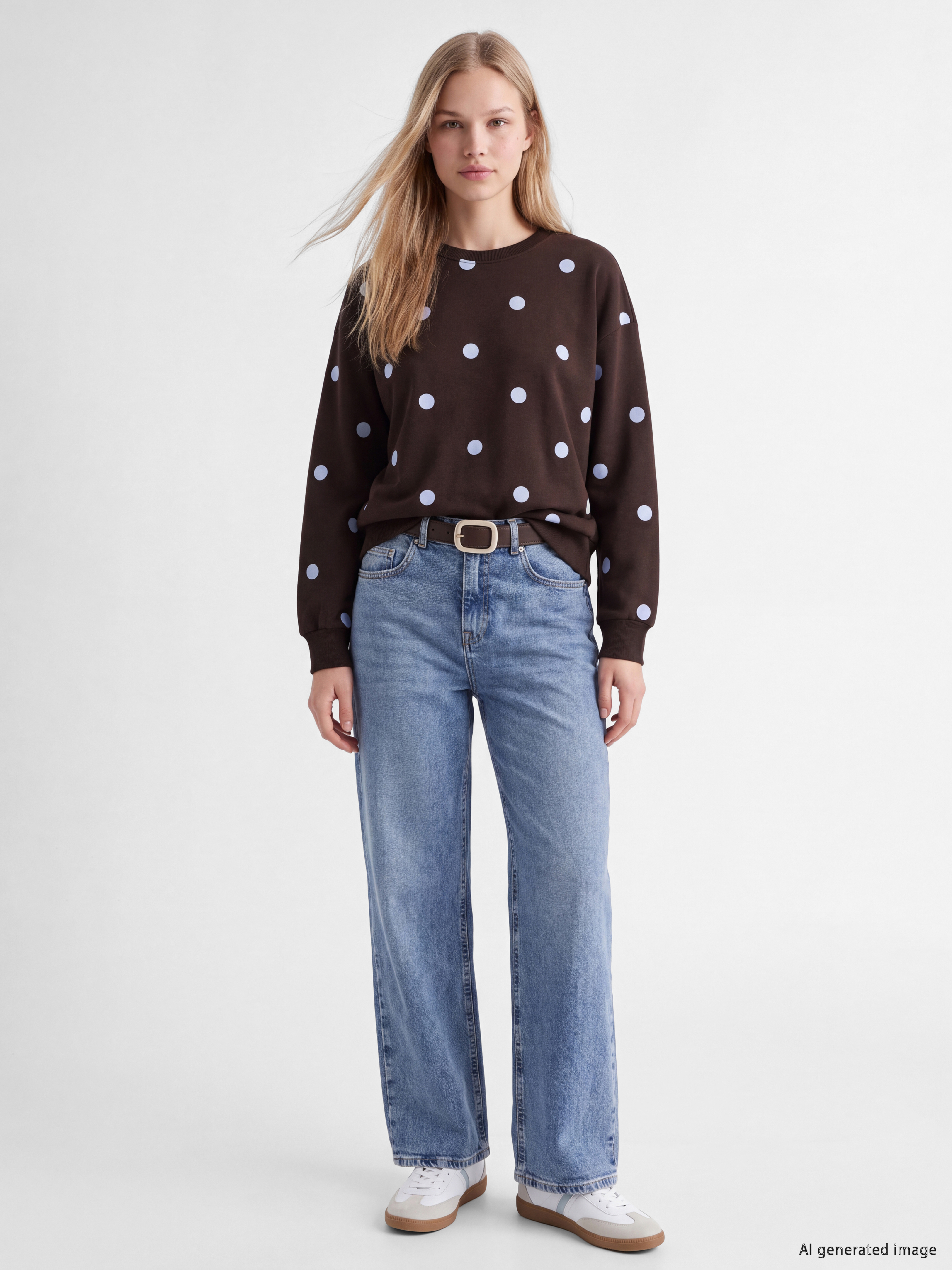 XSIDE Puantiyeli Oversize Kadın Kalın Sweatshirt görsel 2
