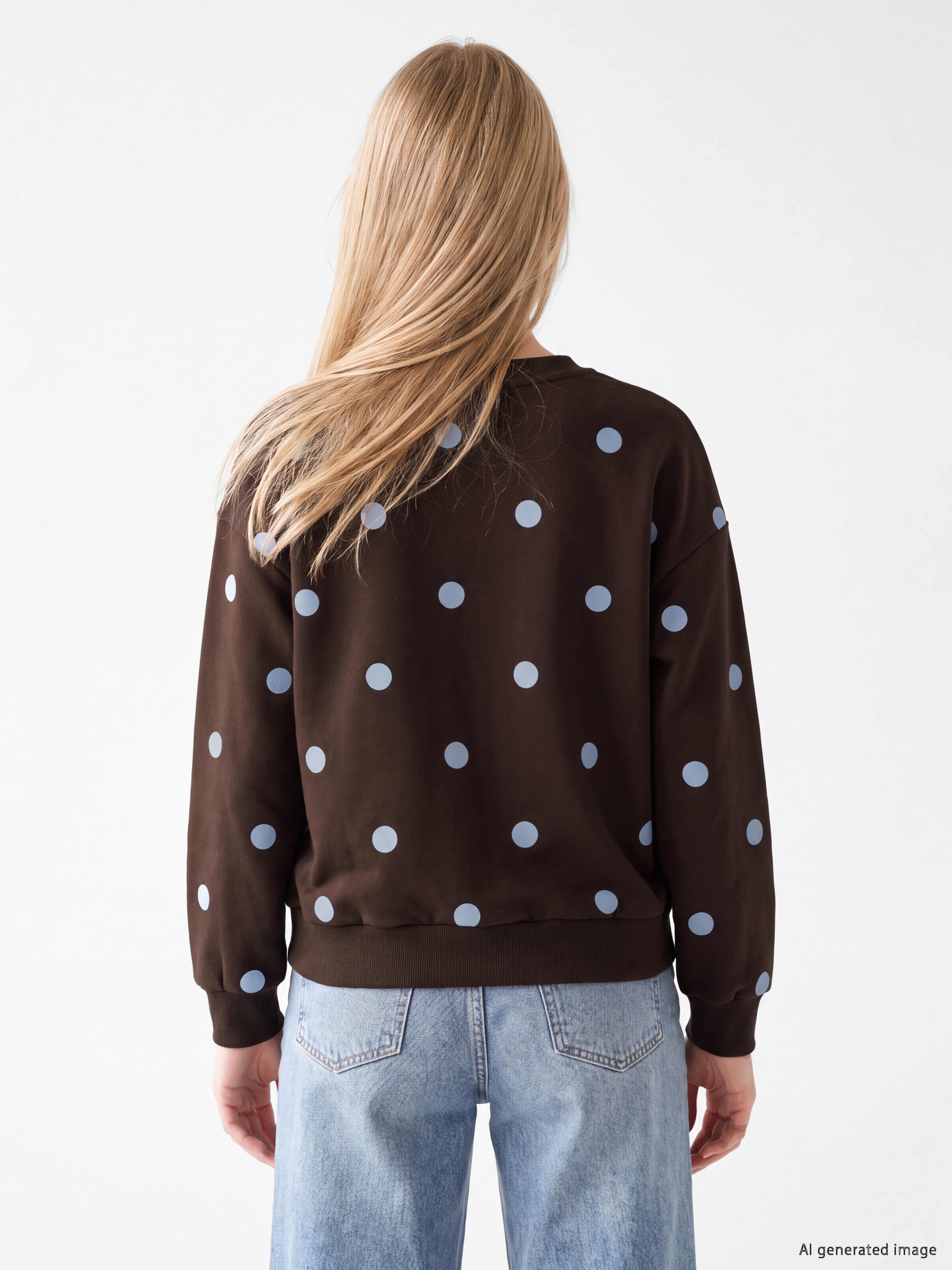 XSIDE Puantiyeli Oversize Kadın Kalın Sweatshirt görsel 4