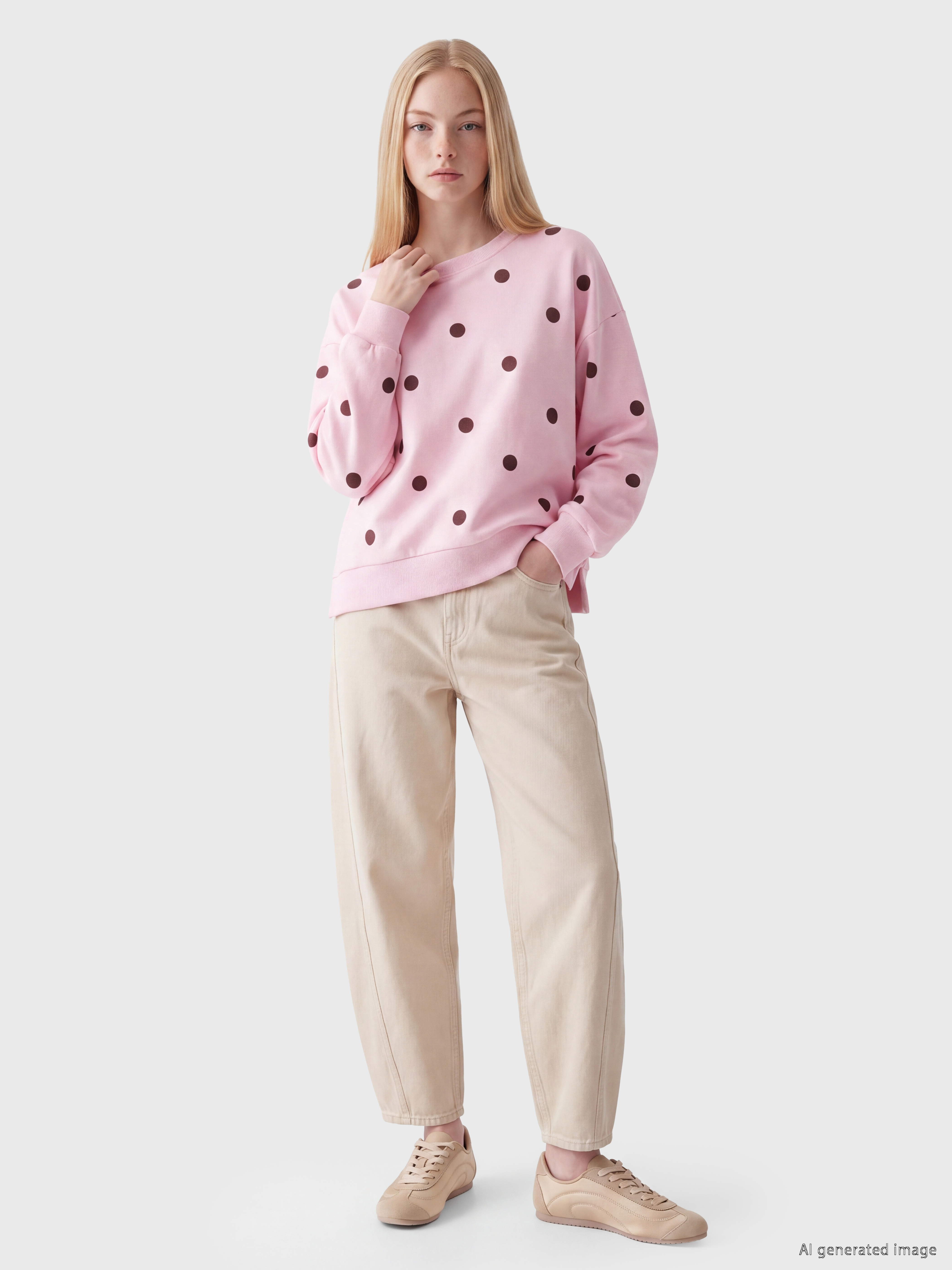 XSIDE Puantiyeli Oversize Kadın Kalın Sweatshirt