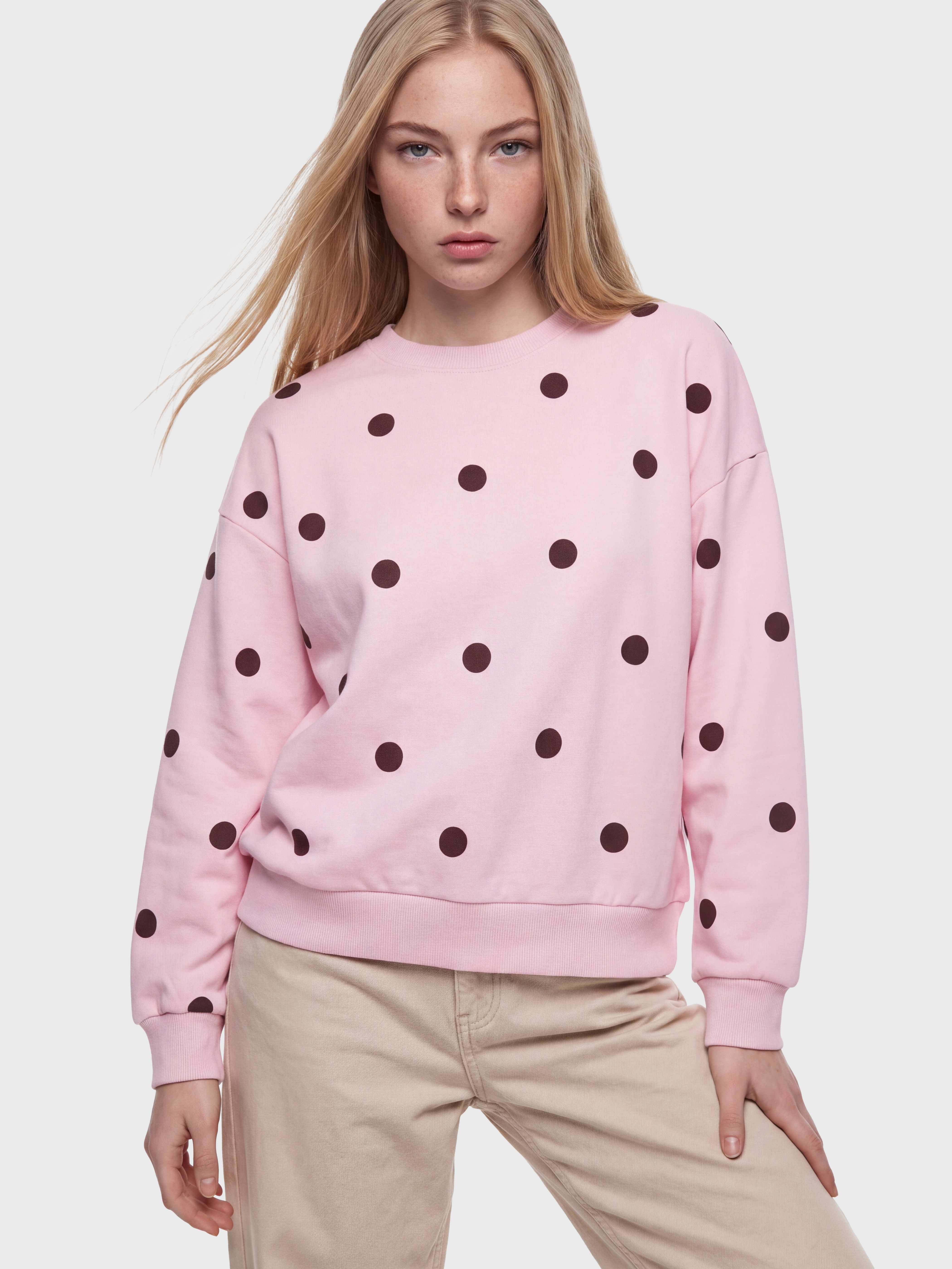 XSIDE Puantiyeli Oversize Kadın Kalın Sweatshirt görsel 2