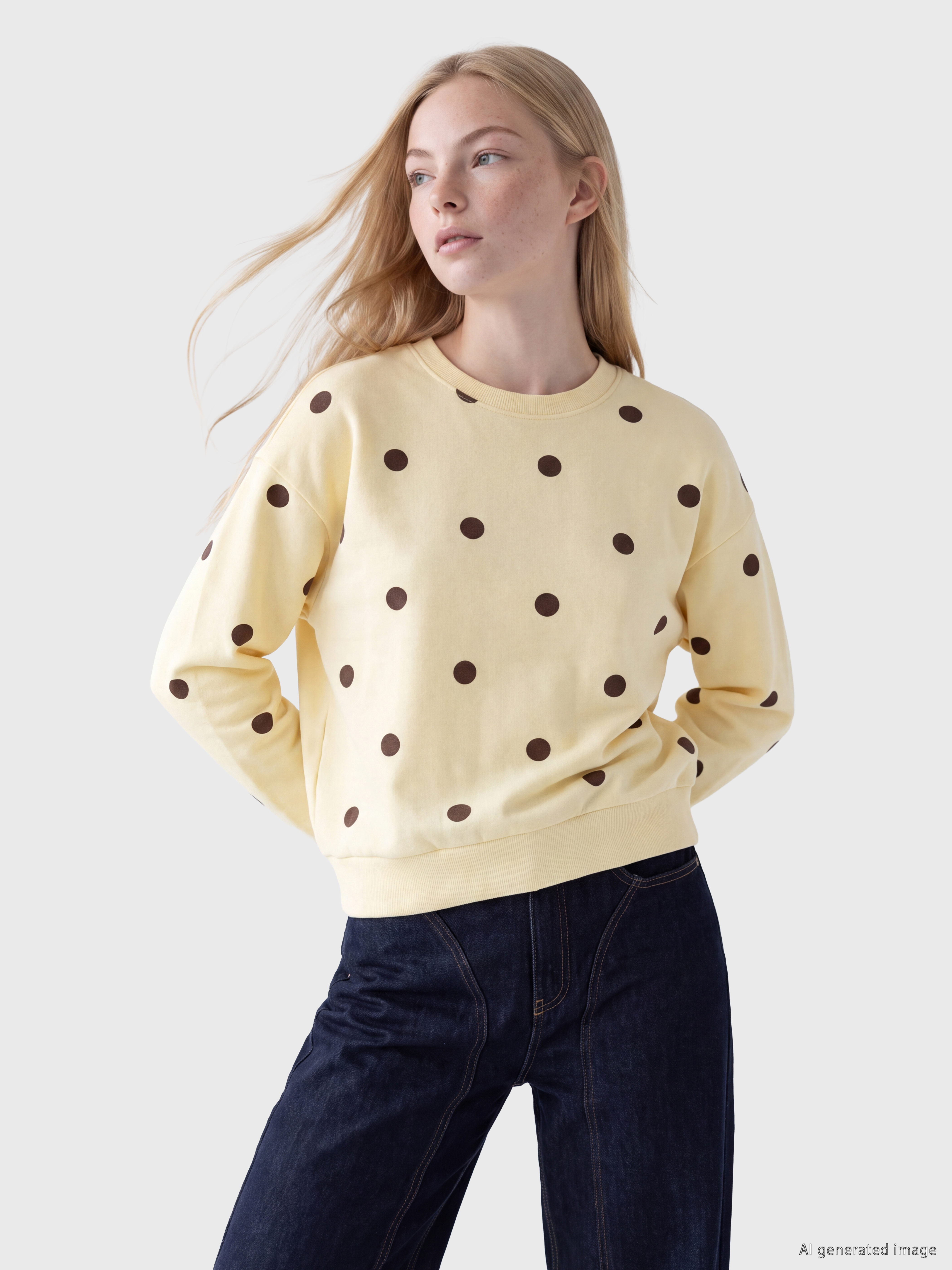 XSIDE Puantiyeli Oversize Kadın Kalın Sweatshirt görsel 2