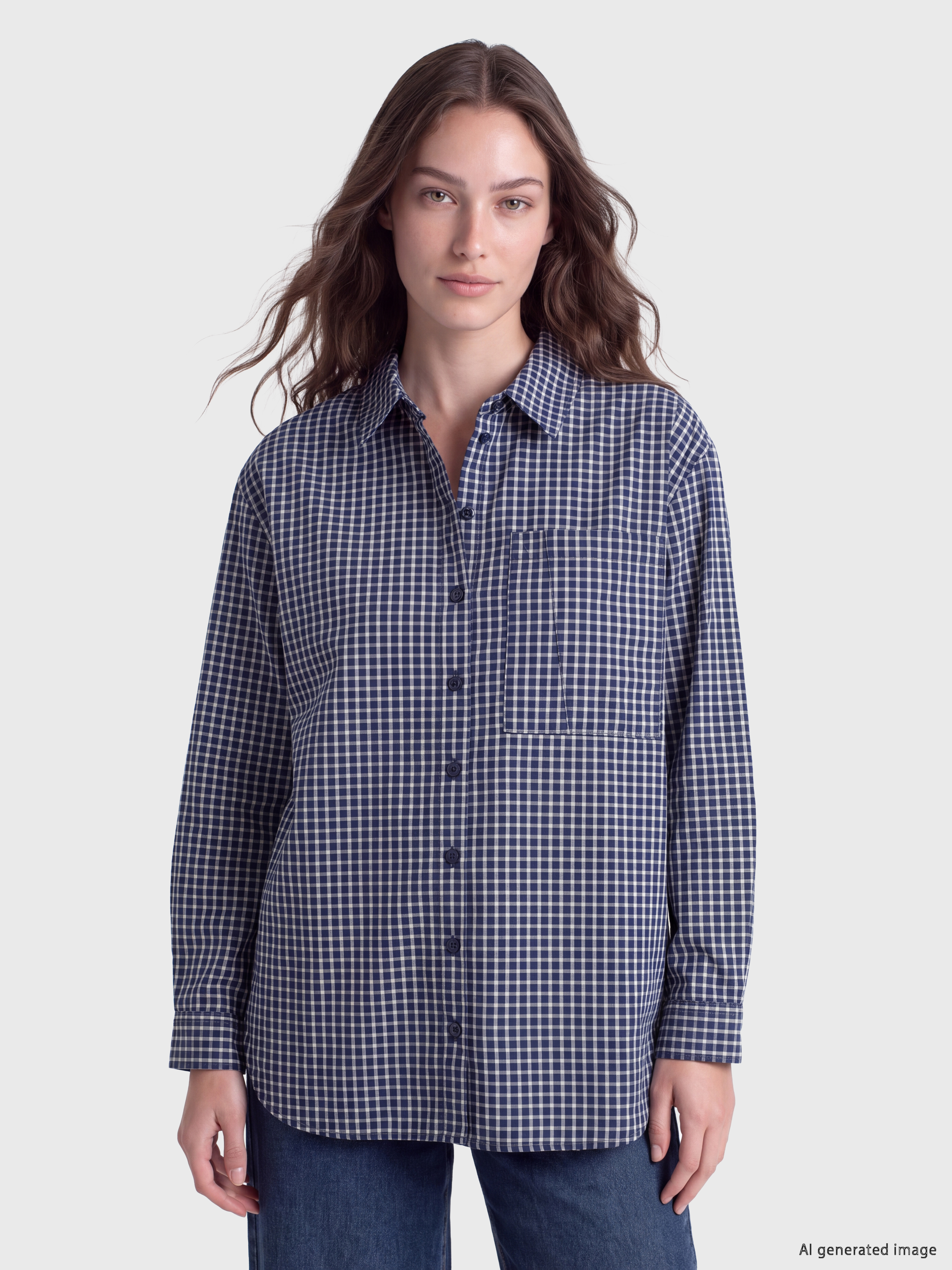 LCW Modest Ekose Oversize Kadın Gömlek