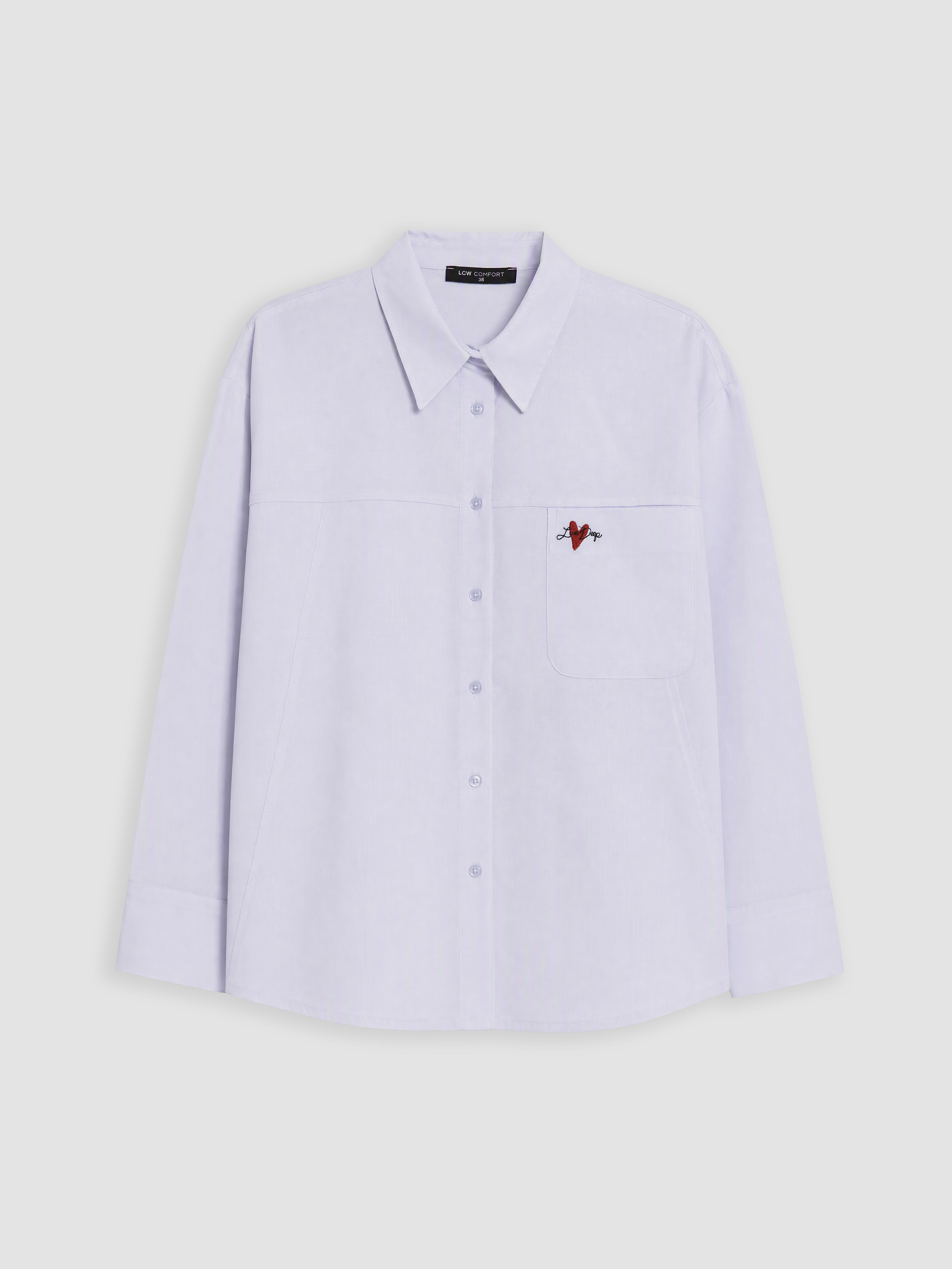 LCW Comfort Nakışlı Oxford Kadın Gömlek görsel 5