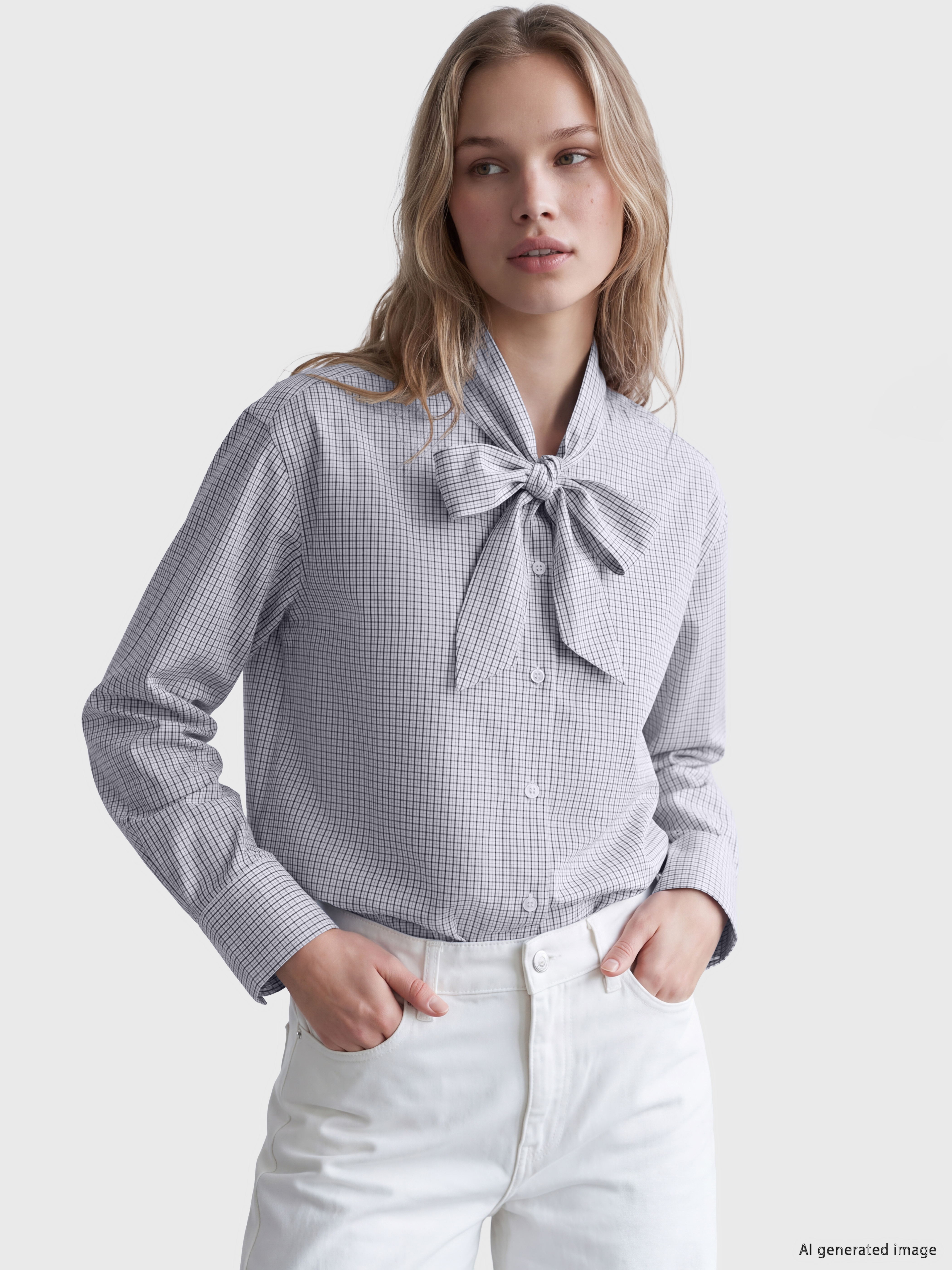 LCW Vision Fular Yaka Ekose Oversize Kadın Gömlek