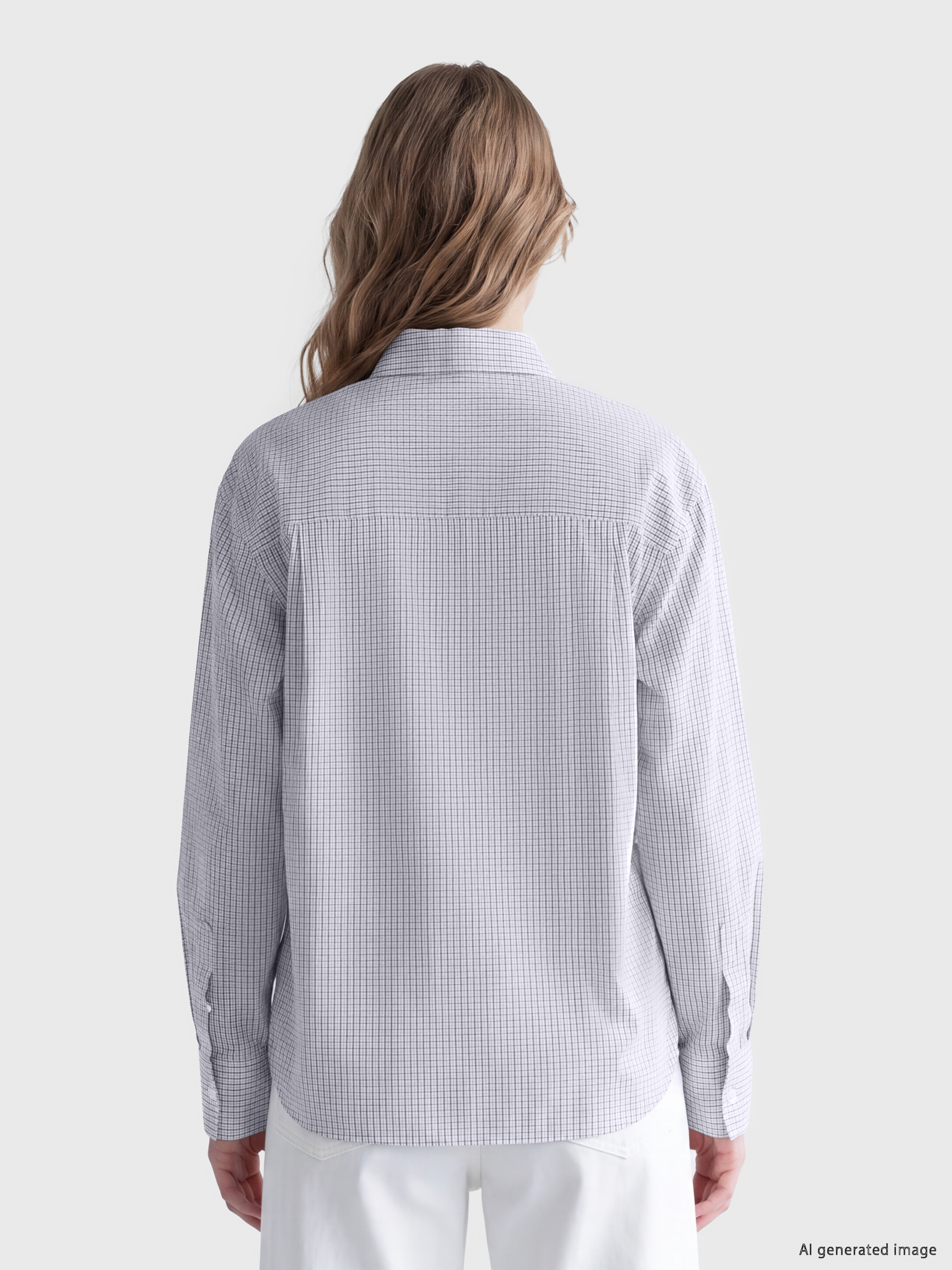LCW Vision Fular Yaka Ekose Oversize Kadın Gömlek görsel 4