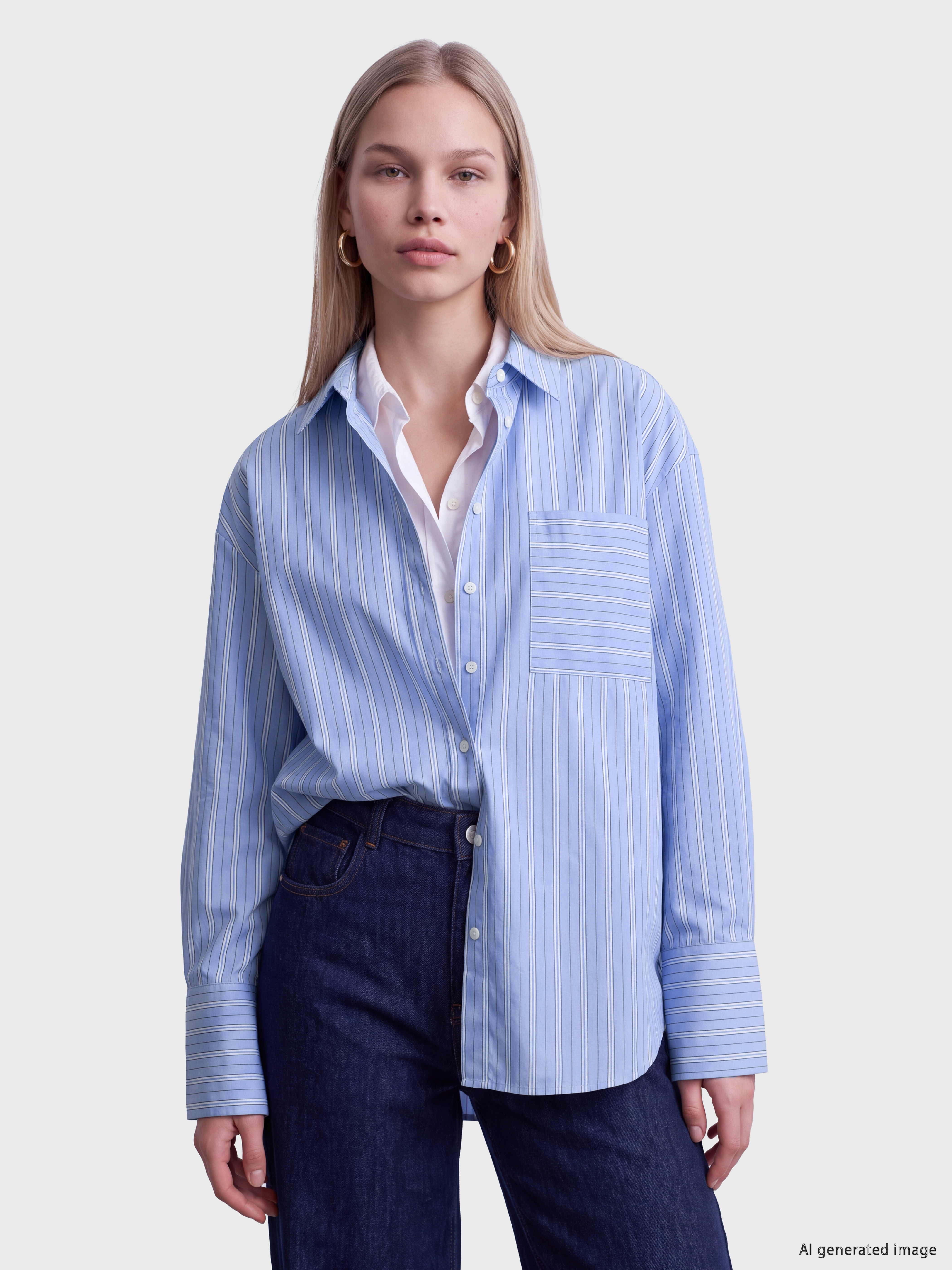 LCW Vision Çizgili Cepli Oversize Kadın Gömlek