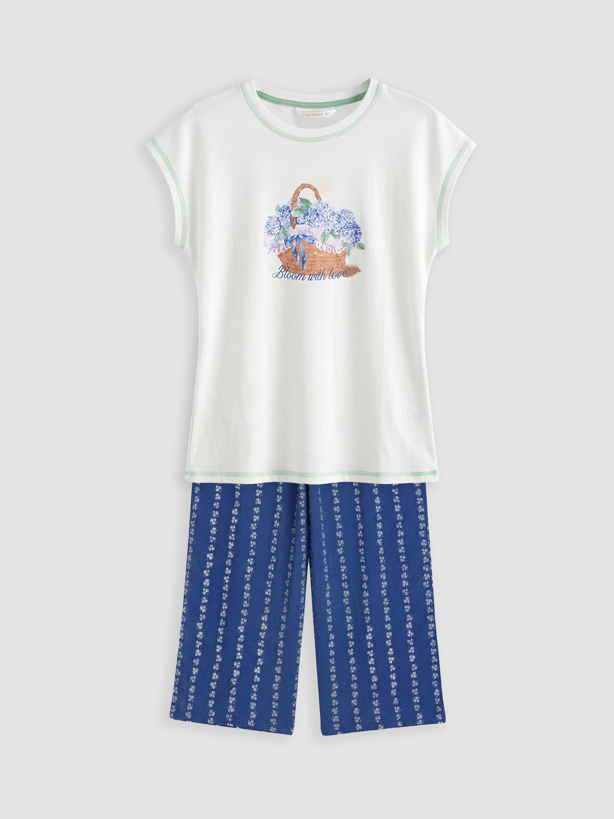 LCW DREAM Bisiklet Yaka Baskılı Kadın Kaprili Pijama Takımı görsel 5