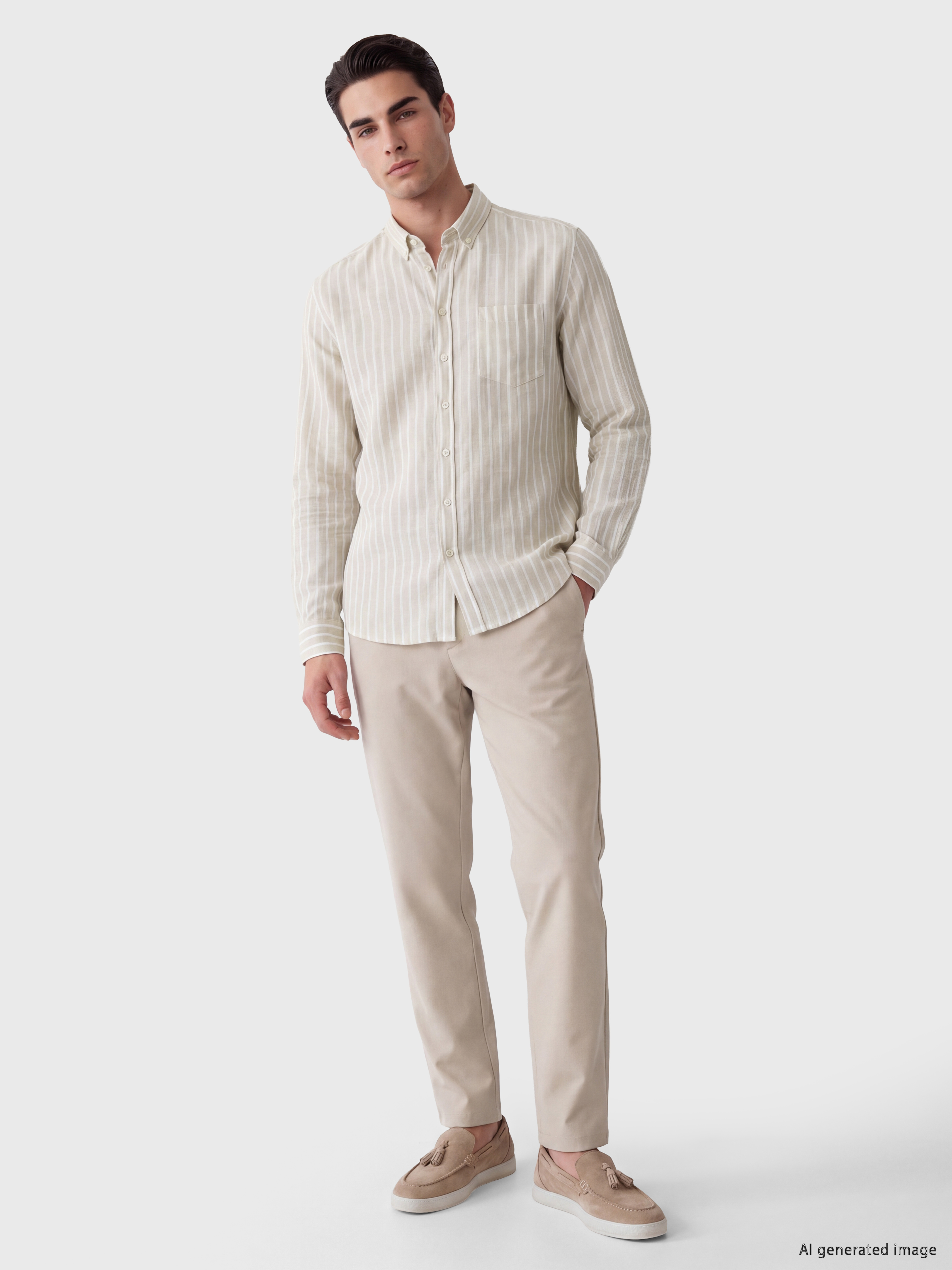 LCWAIKIKI Classic Regular Fit Çizgili Gabardin Erkek Gömlek görsel 2