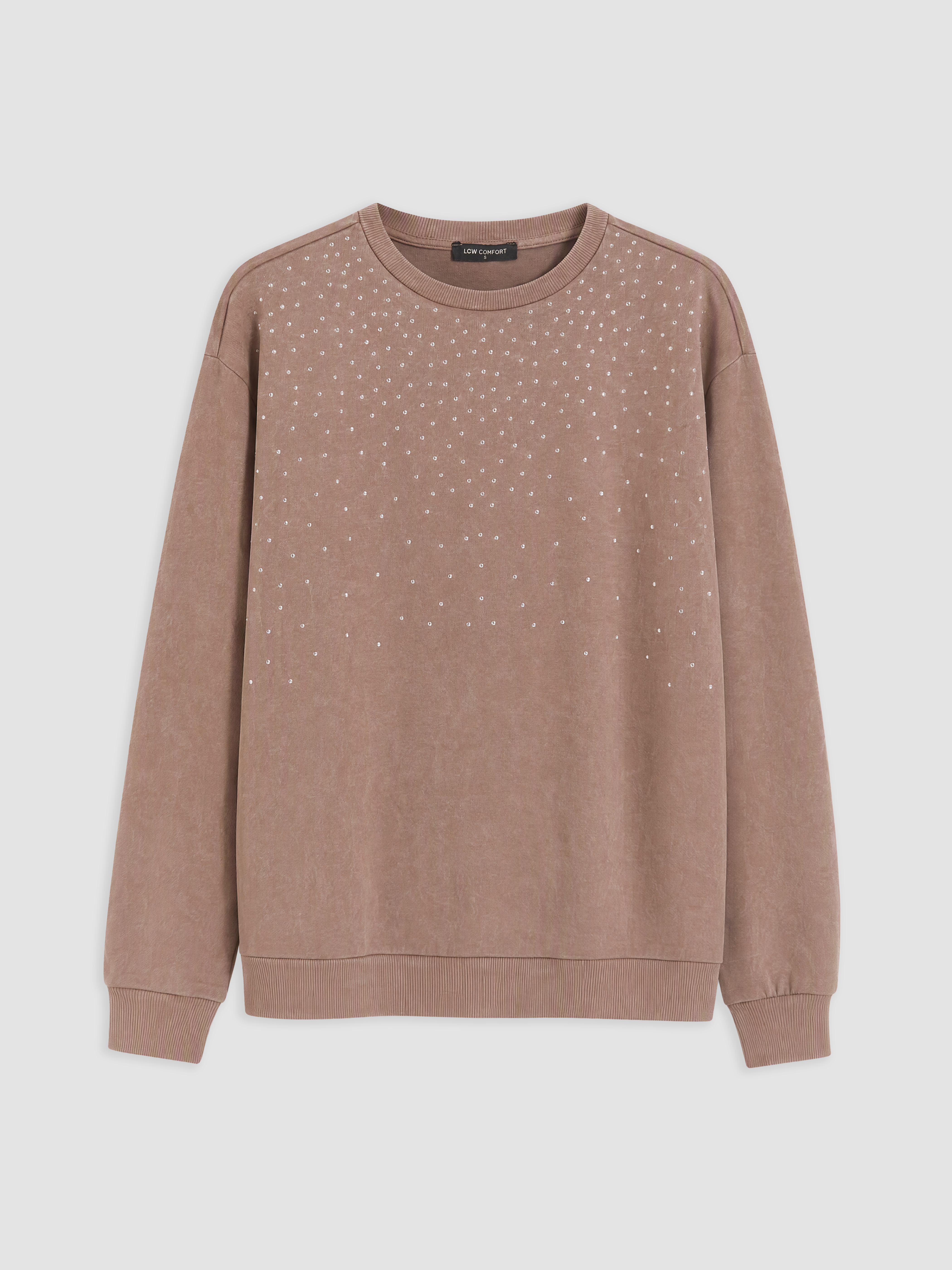 LCW Comfort Bisiklet Yaka Taşlı Kadın Sweatshirt görsel 5
