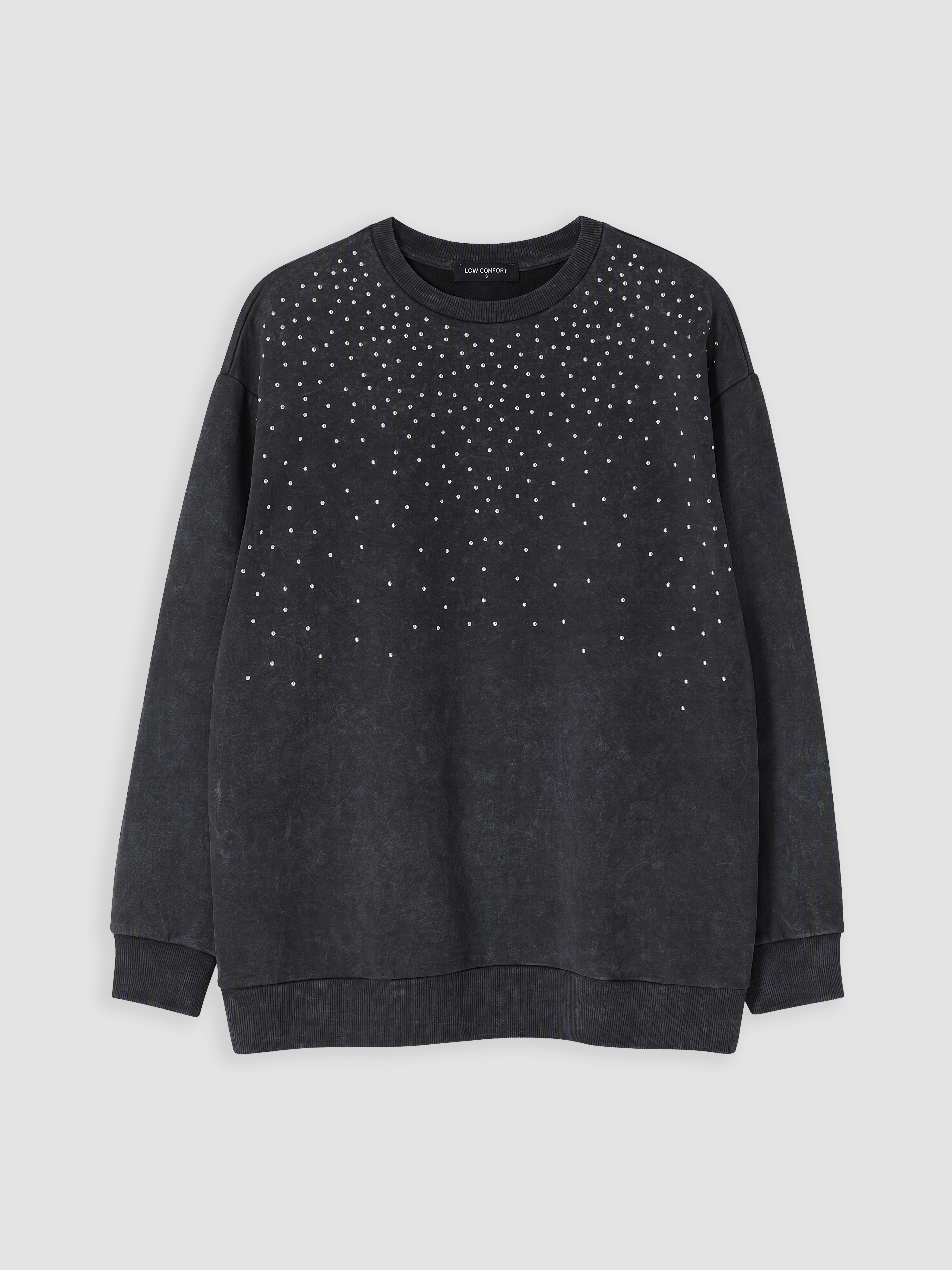 LCW Comfort Bisiklet Yaka Taşlı Kadın Sweatshirt görsel 5